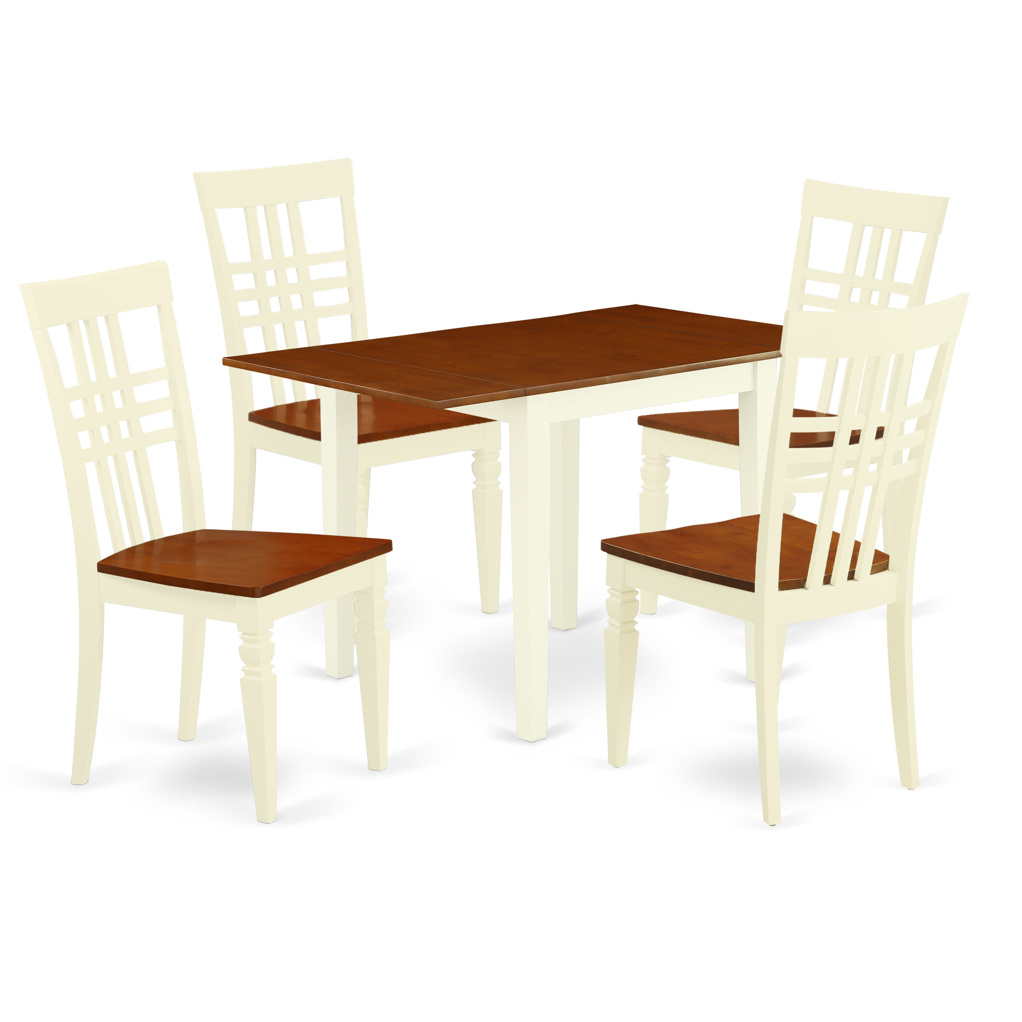 East West Furniture NDLG5-WHI-W 5Pc Modern Dining Table Set Features a Dining Room Table and 4 Dining Room Chair with Solid Wood Seat and Panel Back, Buttermilk and Cherry Finish