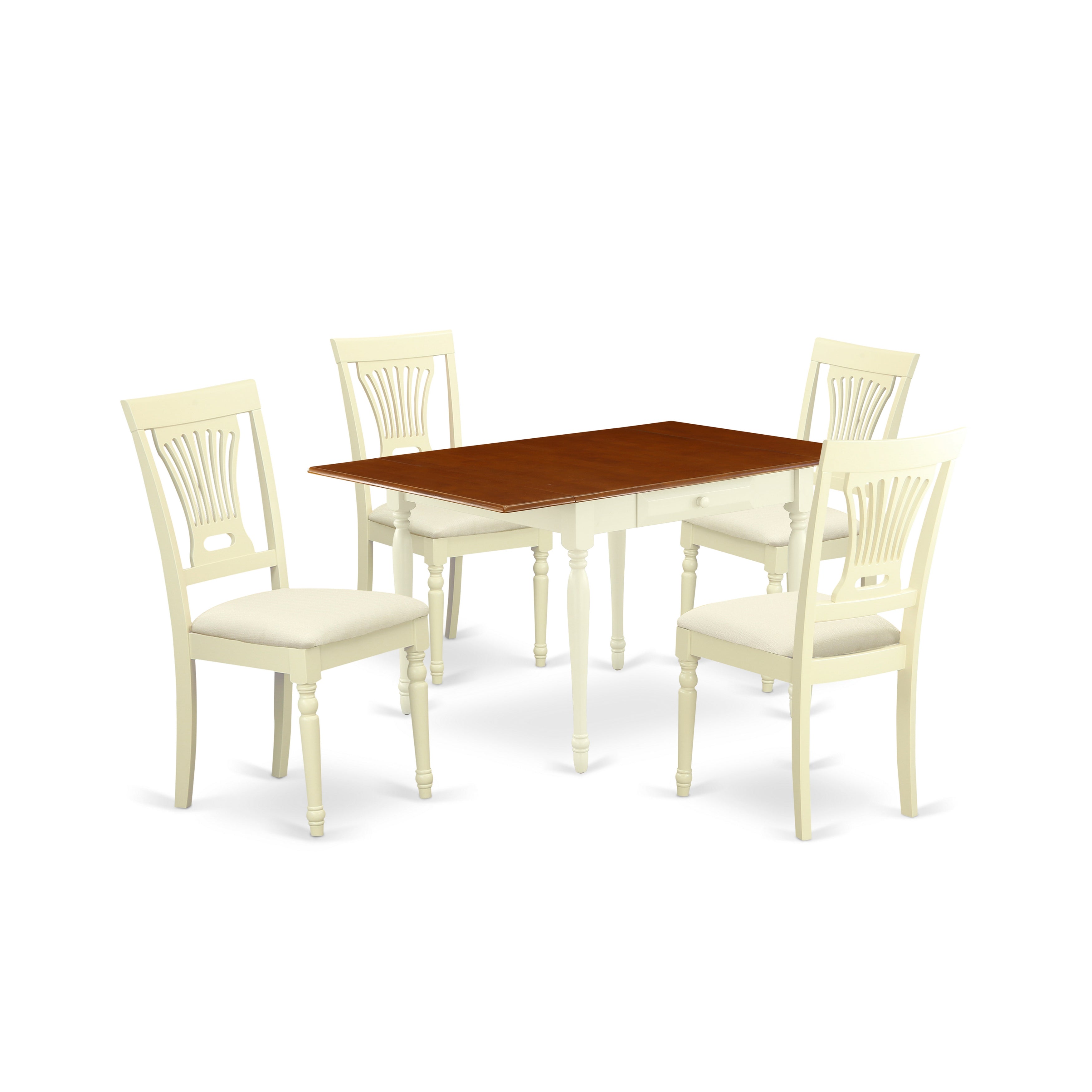 East West Furniture MZPL5-WHI-C 5 Pieces Dining Kitchen Table set - Robust Two 9-Inch Drop Down Leaves Real Wood Dining Table and 4 Microfiber Upholstery Seat Dining Room Chairs, Buttermilk and Cherry Finish