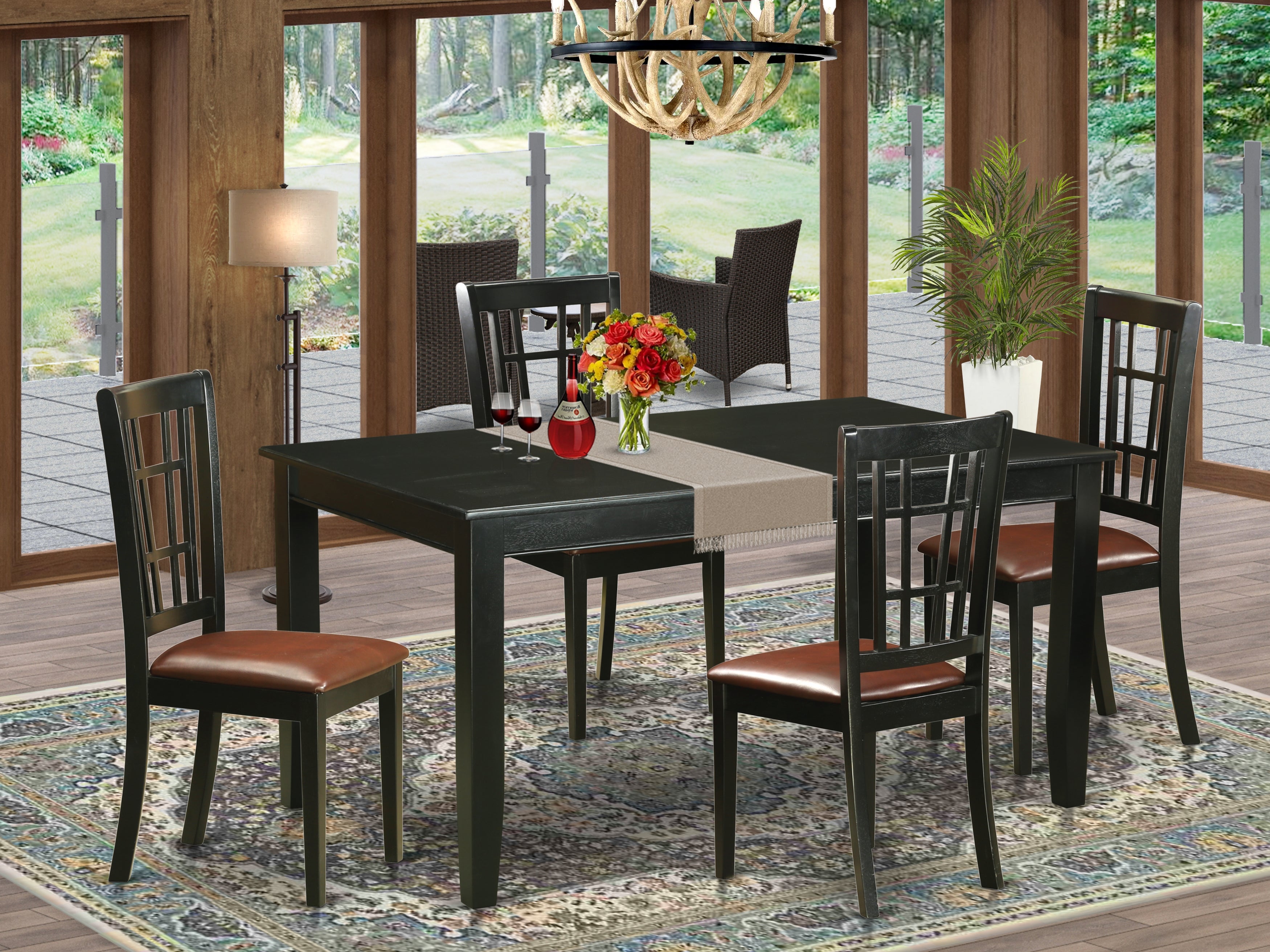 DUNI5-BLK-LC 5 PcTable and chair set for 4-Table and 4 Chairs