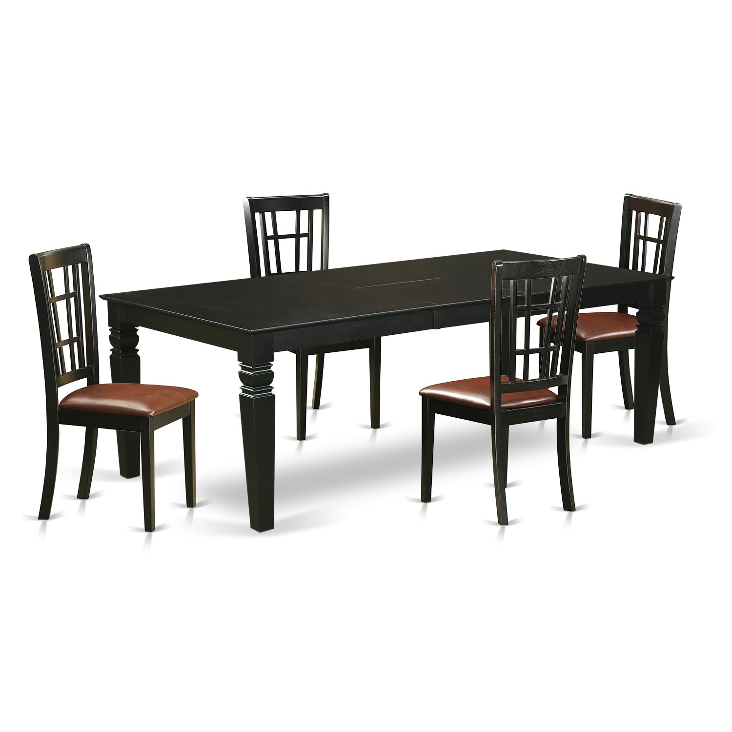 LGNI5-BLK-LC 5 Pc Dinette set with a Dining Table and 4 Leather Dining Chairs in Black