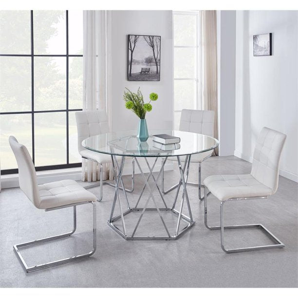 Steve Silver Escondido Chrome and Glass Top Dining Table