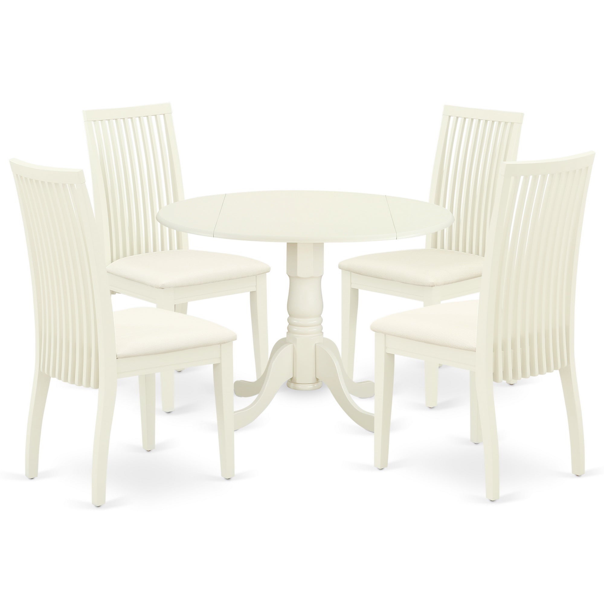 DLIP5-WHI-C 5Pc Dining Set Includes a Round Dinette Table with Drop Leaves and Four Microfiber Seat Dining Chairs, White Finish