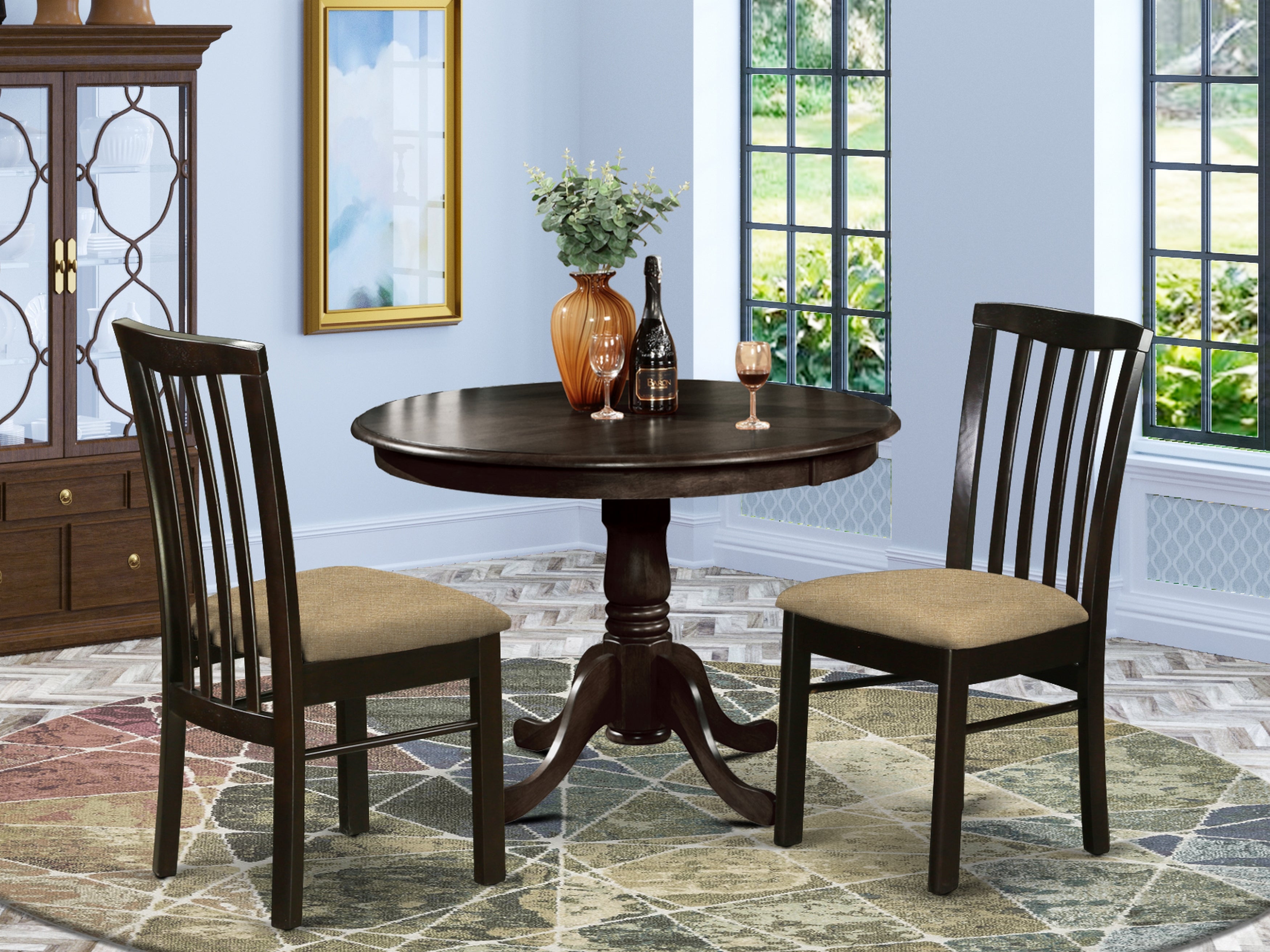 HART3-CAP-C 3 PC small Kitchen Table and Chairs set-Table Round Table and 2 Dining Chairs