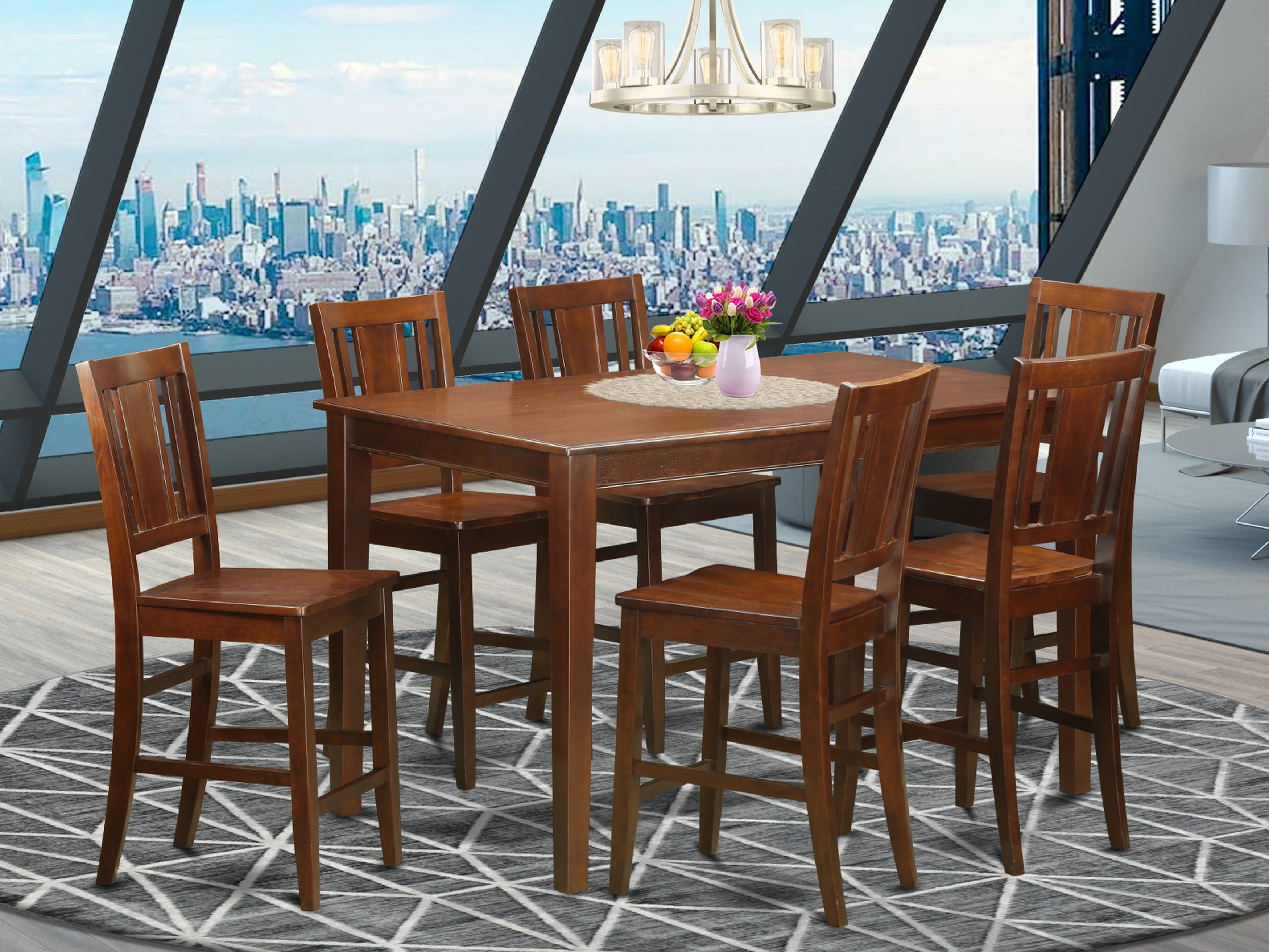 DUBU7H-MAH-W 7 Pc pub Table set- counter height Table and 6 counter height chair