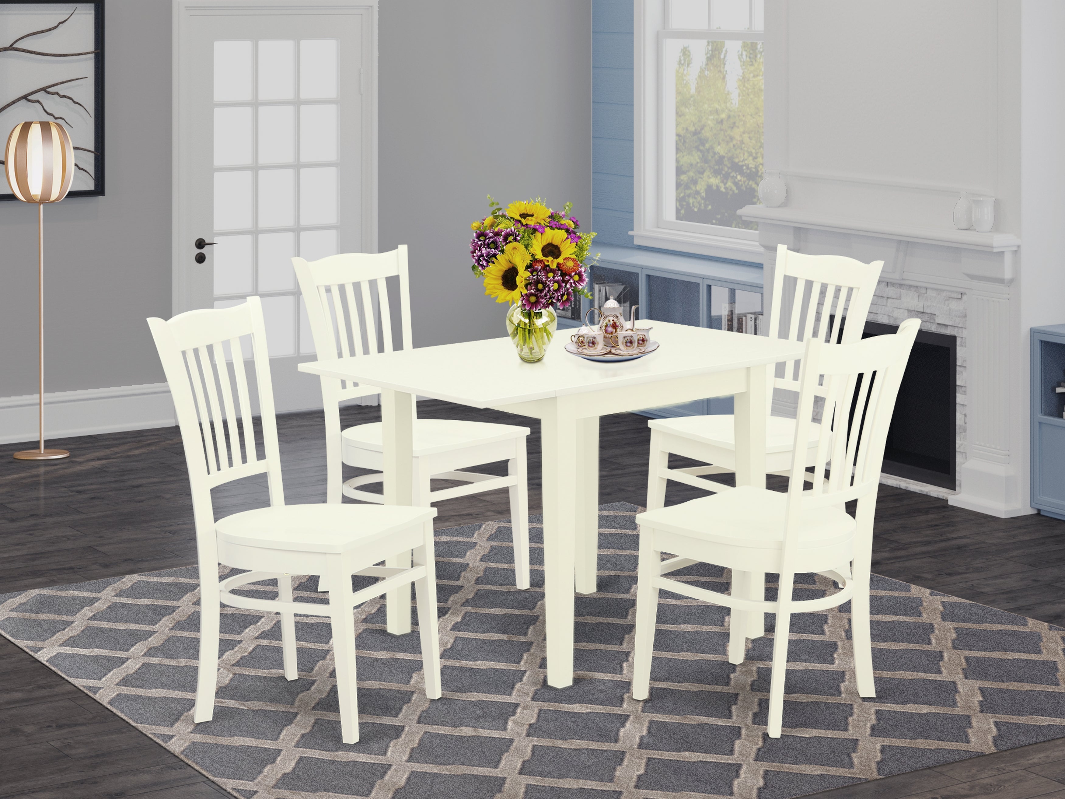 East West Furniture NDGR5-LWH-W 5Pc Dinette Set Includes a Dining Room Table and 4 Dining Room Chair with Hard Wood Seat and Slat Back, Linen White Finish