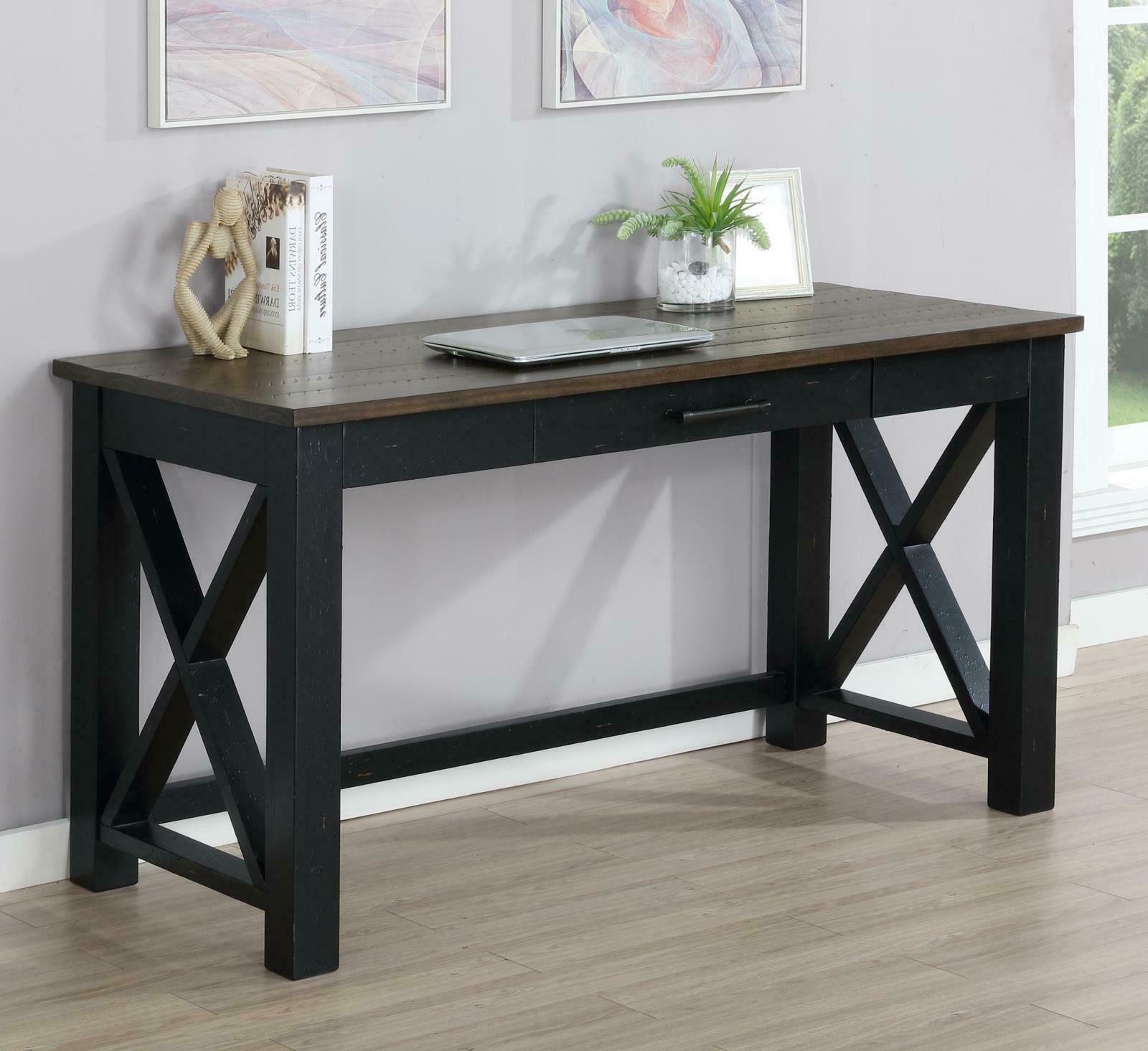 Rustic Farmhouse Solid Wood Two Tone Planked Top Home Office Writing Desk 881271