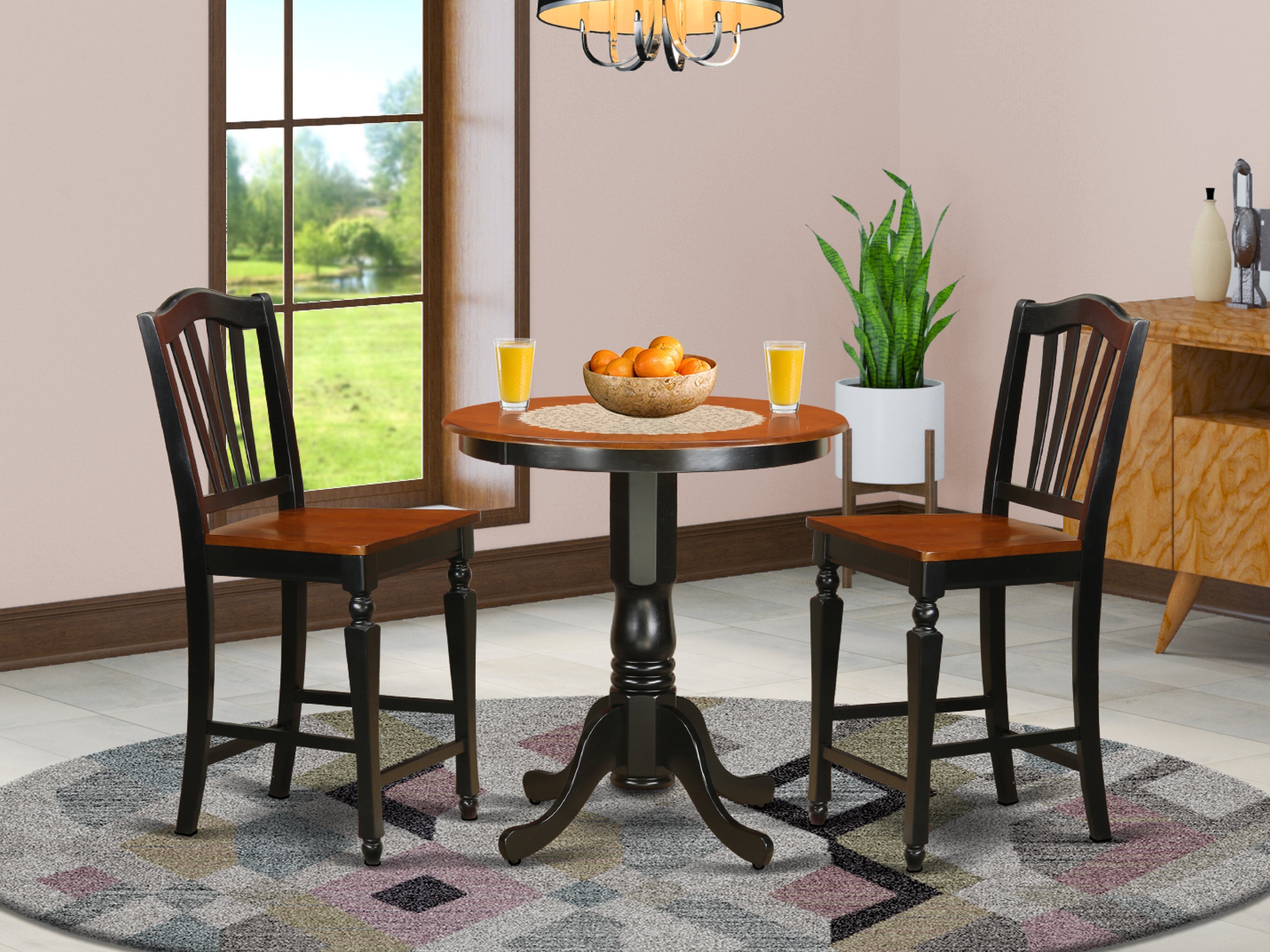 JACH3-BLK-W 3 Pc counter height Dining set-pub Table and 2 Dining Chairs.