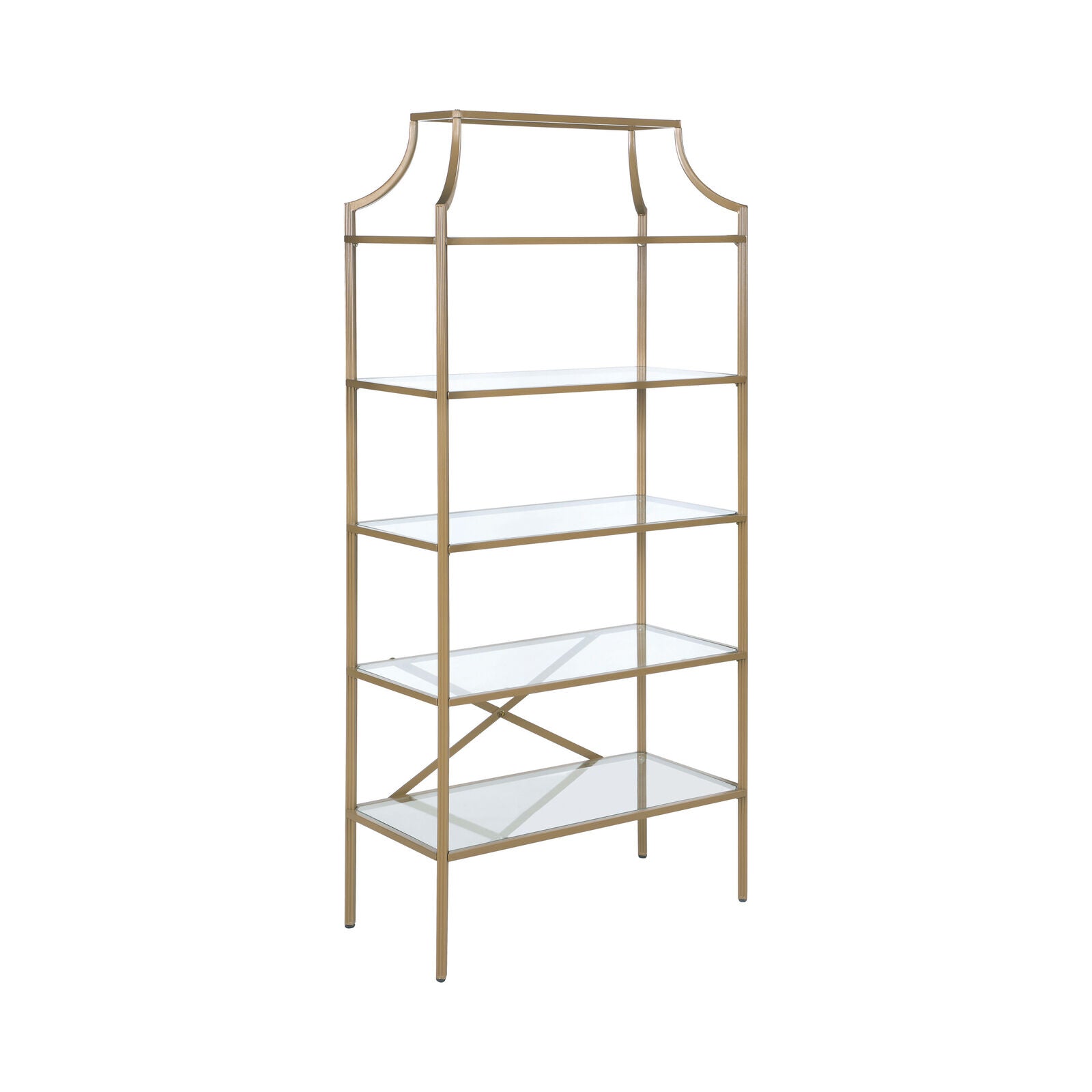 Modern 5-Tier Tempered Glass Shelves Bookcase Shelf Matte Gold