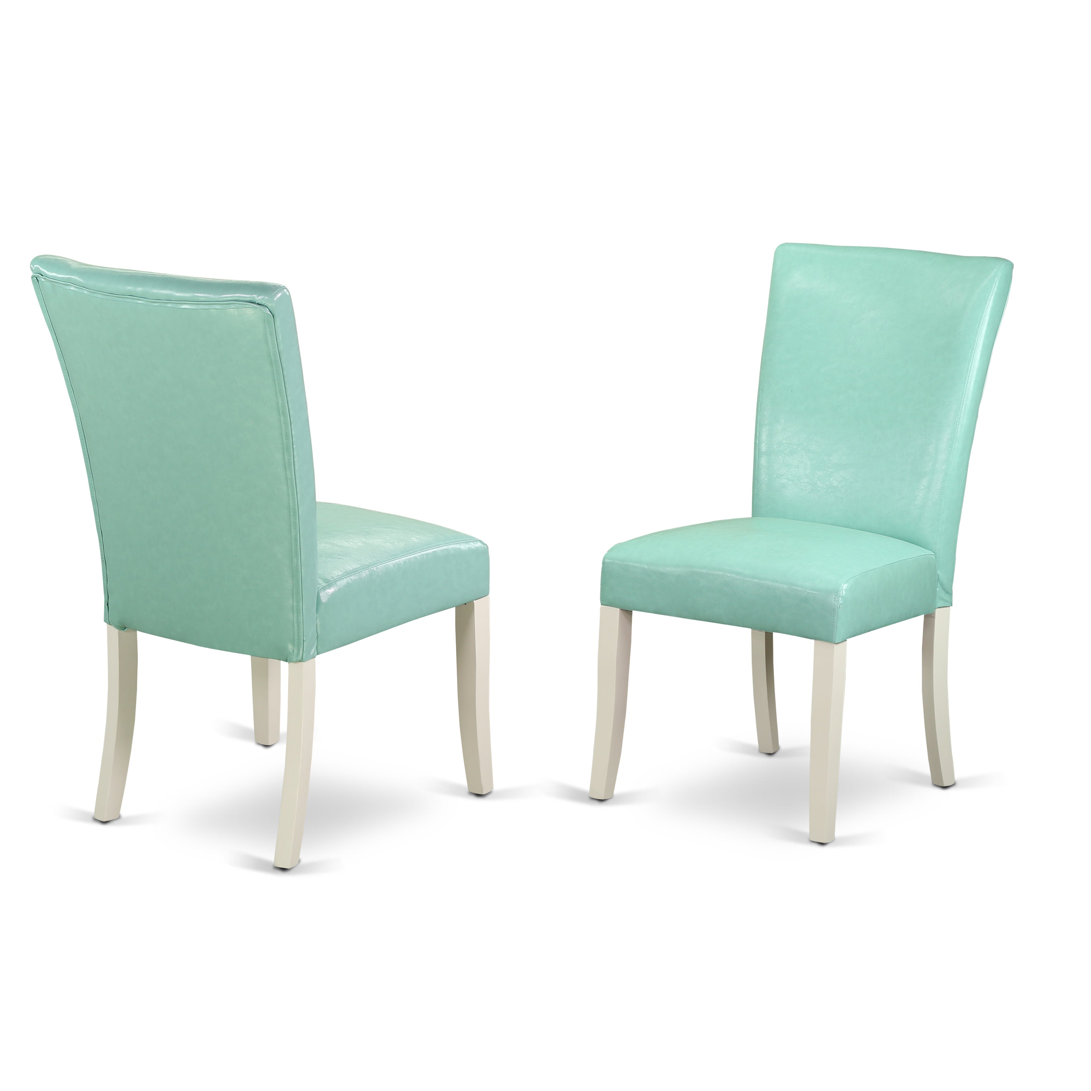 East West Furniture MZAL5-LWH-57 5Pc Modern Dining Table Set Contains a Small Table and 4 Parsons Dining Chairs with Pond Color PU Leather, Drop Leaf Table with Full Back Chairs, Linen White Finish