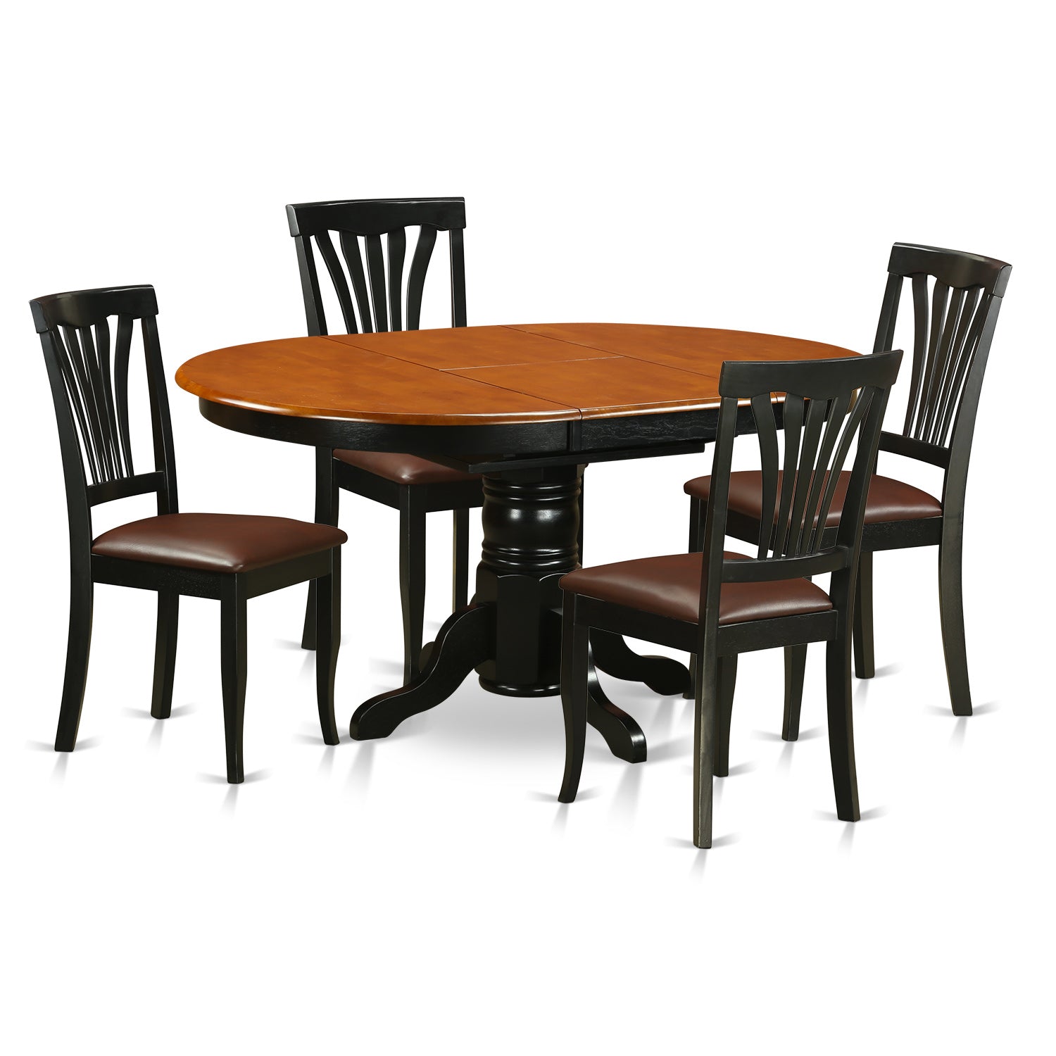 AVON5-BLK-LC 5 Pc Dining room set for 4-Oval dinette Table with Leaf and 4 Dining Chairs