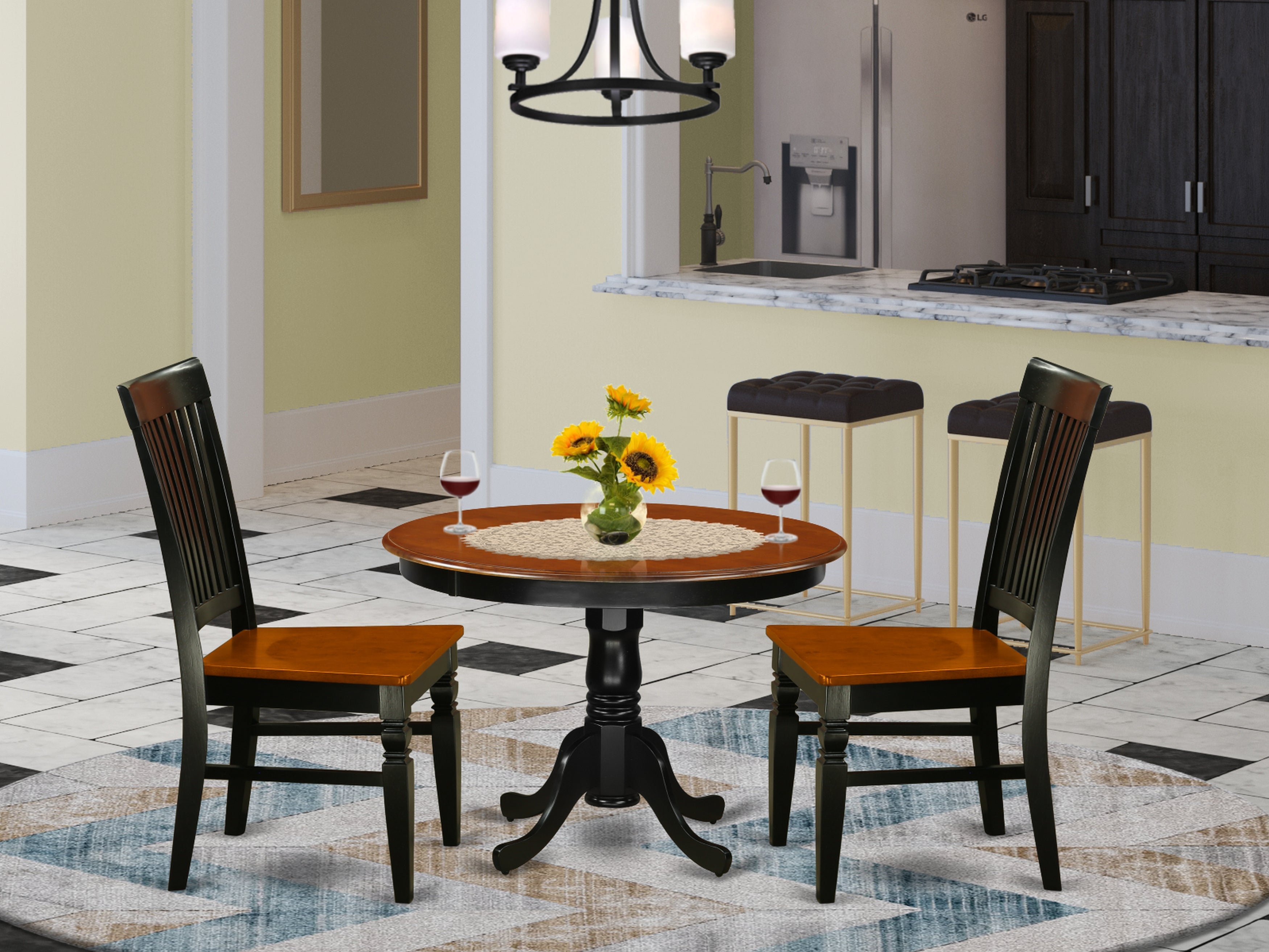 HLWE3-BCH-W 3Pc Kitchen table set with a Dining Table and 2 Wood Seat Dining Chairs in Black and Cherry