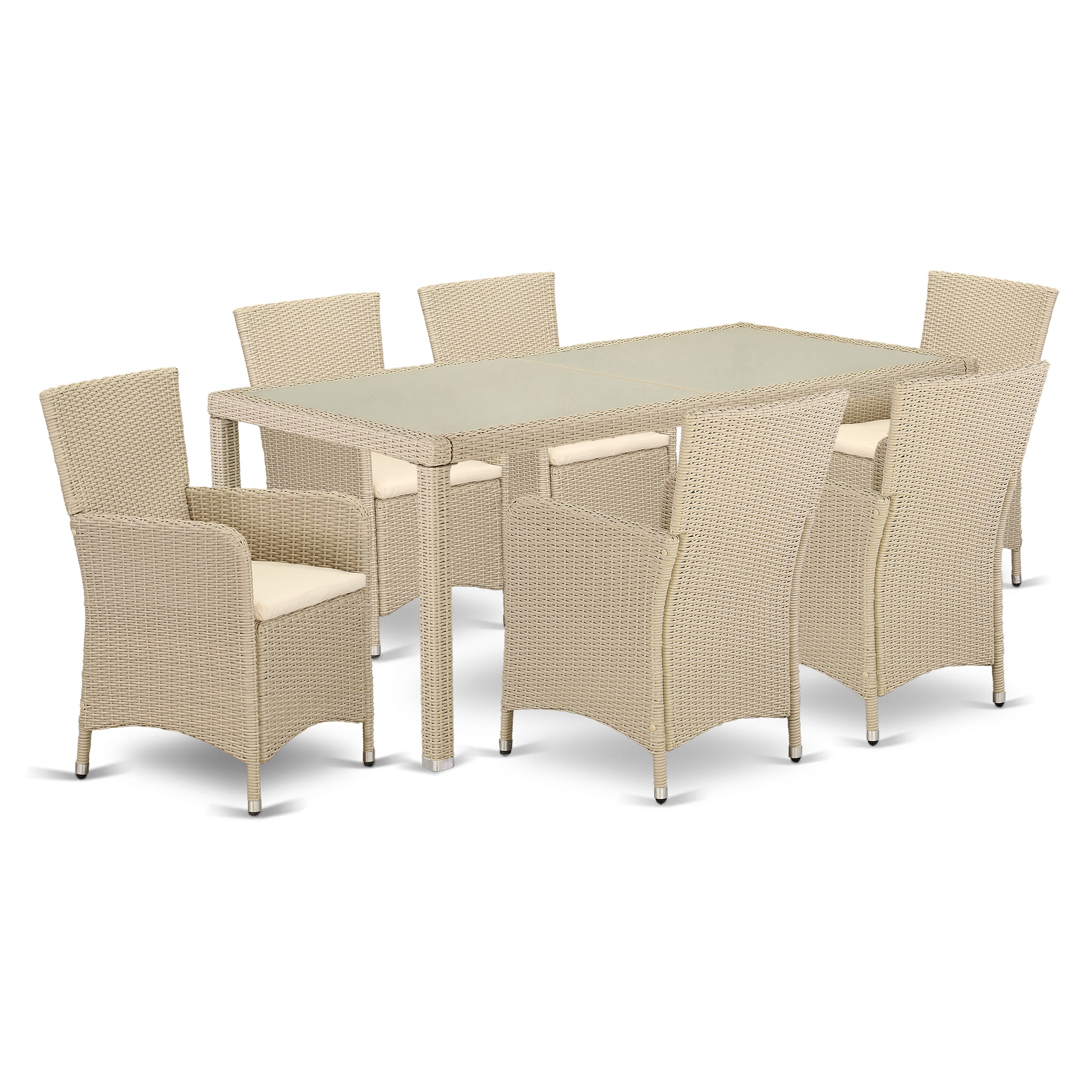 LULU7-53V 7 pc Deck Dining Area Wicker Set for 6 in Cream Finish