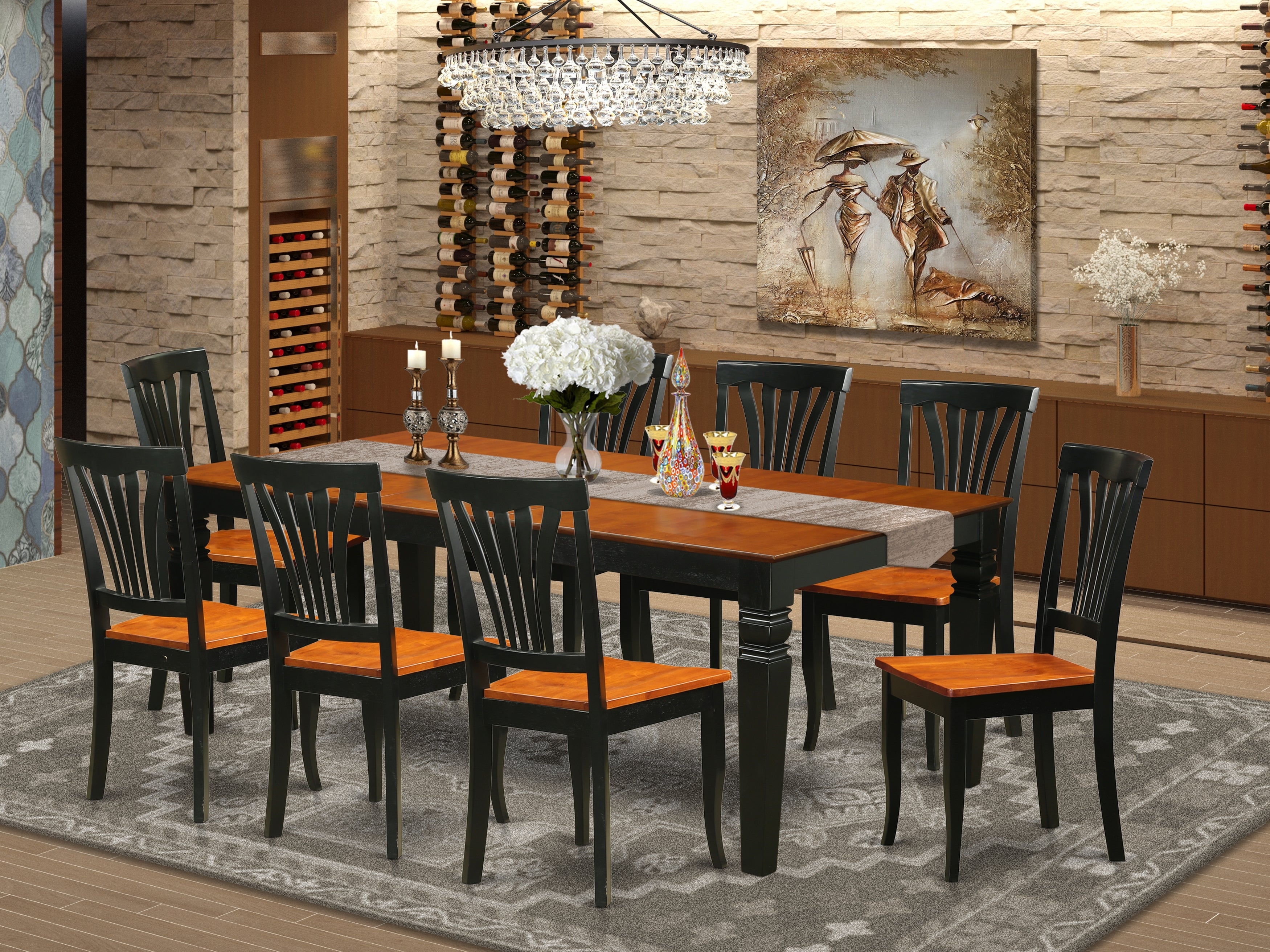 LGAV9-BCH-W 9 PC Kitchen dinette set with a Dining Table and 8 Dining Chairs in Black and Cherry