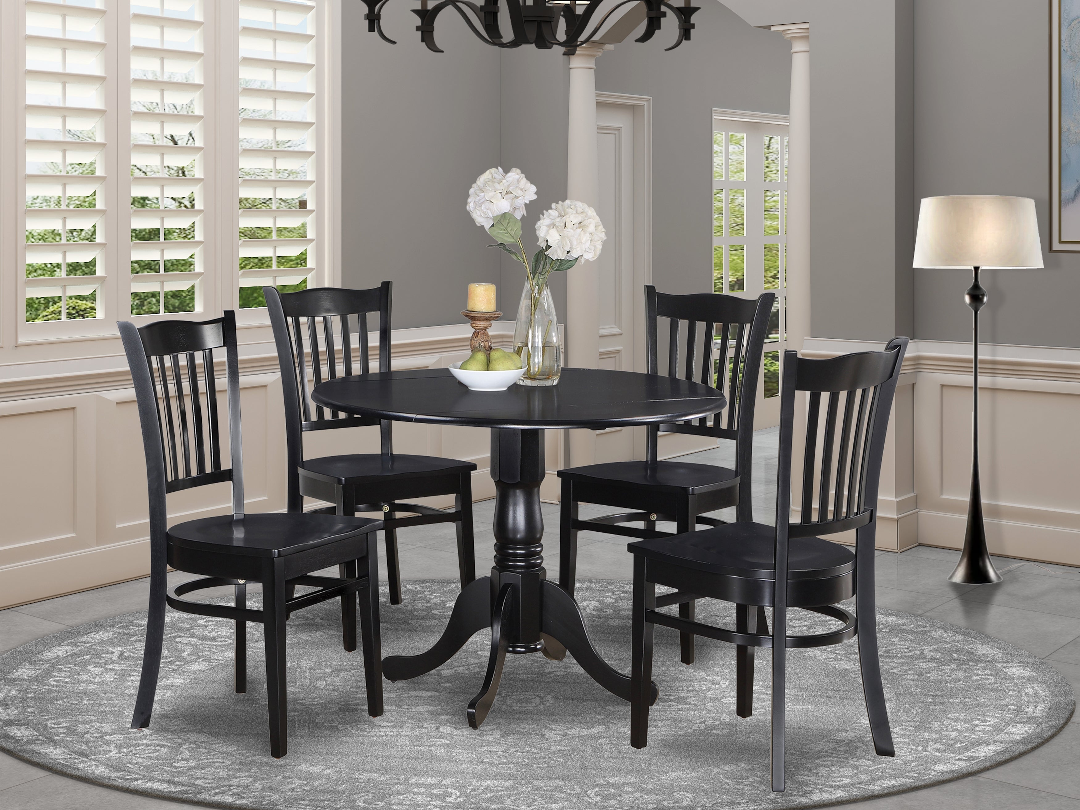 DLGR5-BLK-W 5 Pc Kitchen Table set-Table and 4 Kitchen Chairs