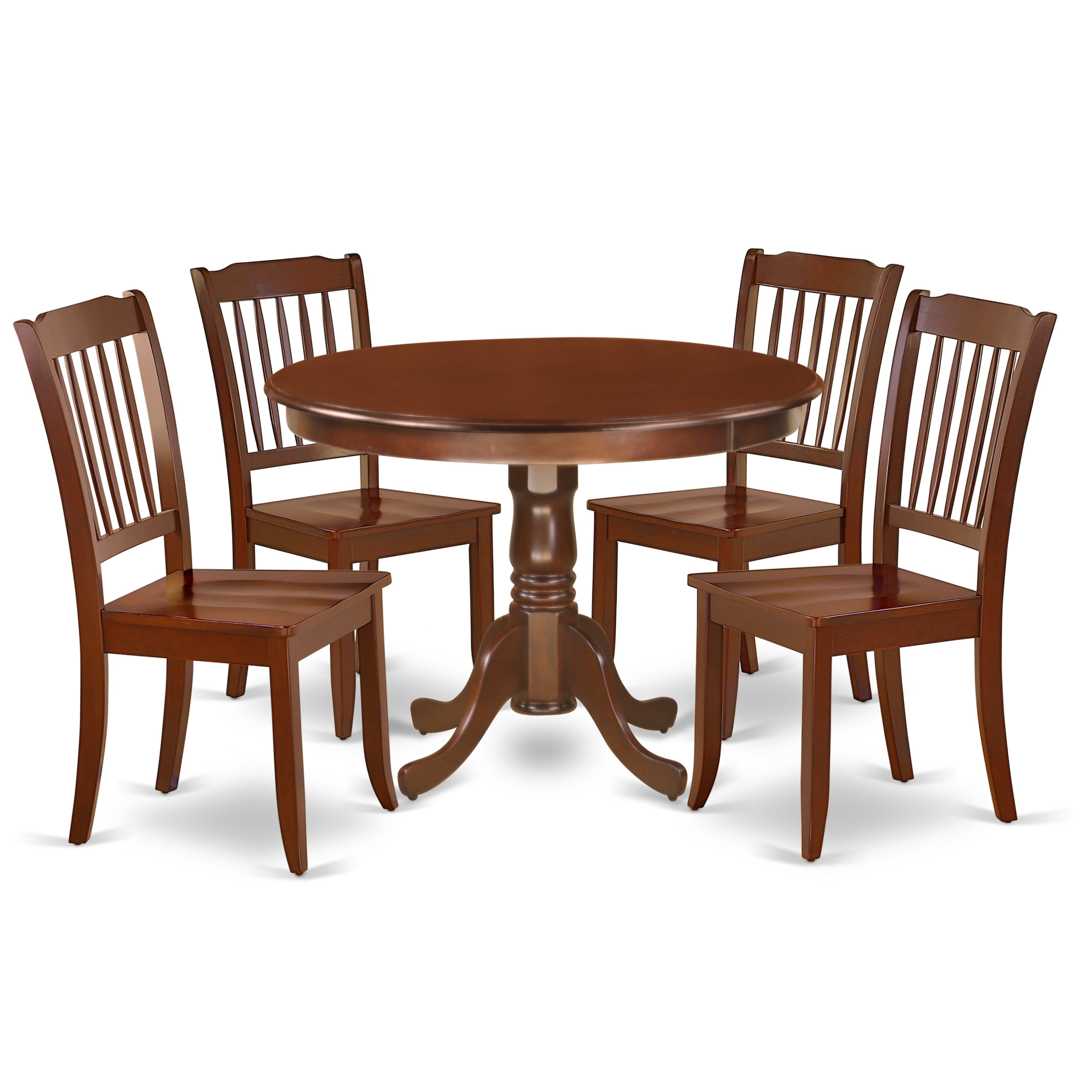 HLDA5-MAH-W 5PC Round 42 inch Table and 4 vertical slatted Chairs