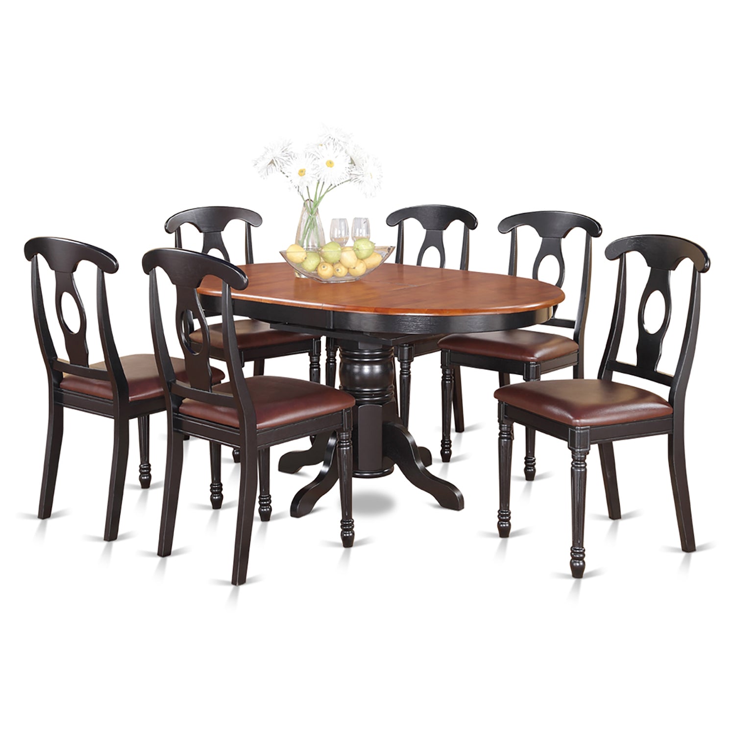 KENL7-BLK-LC 7 PC with Pedestal Oval Dining Table and 6 Dining Chairs.