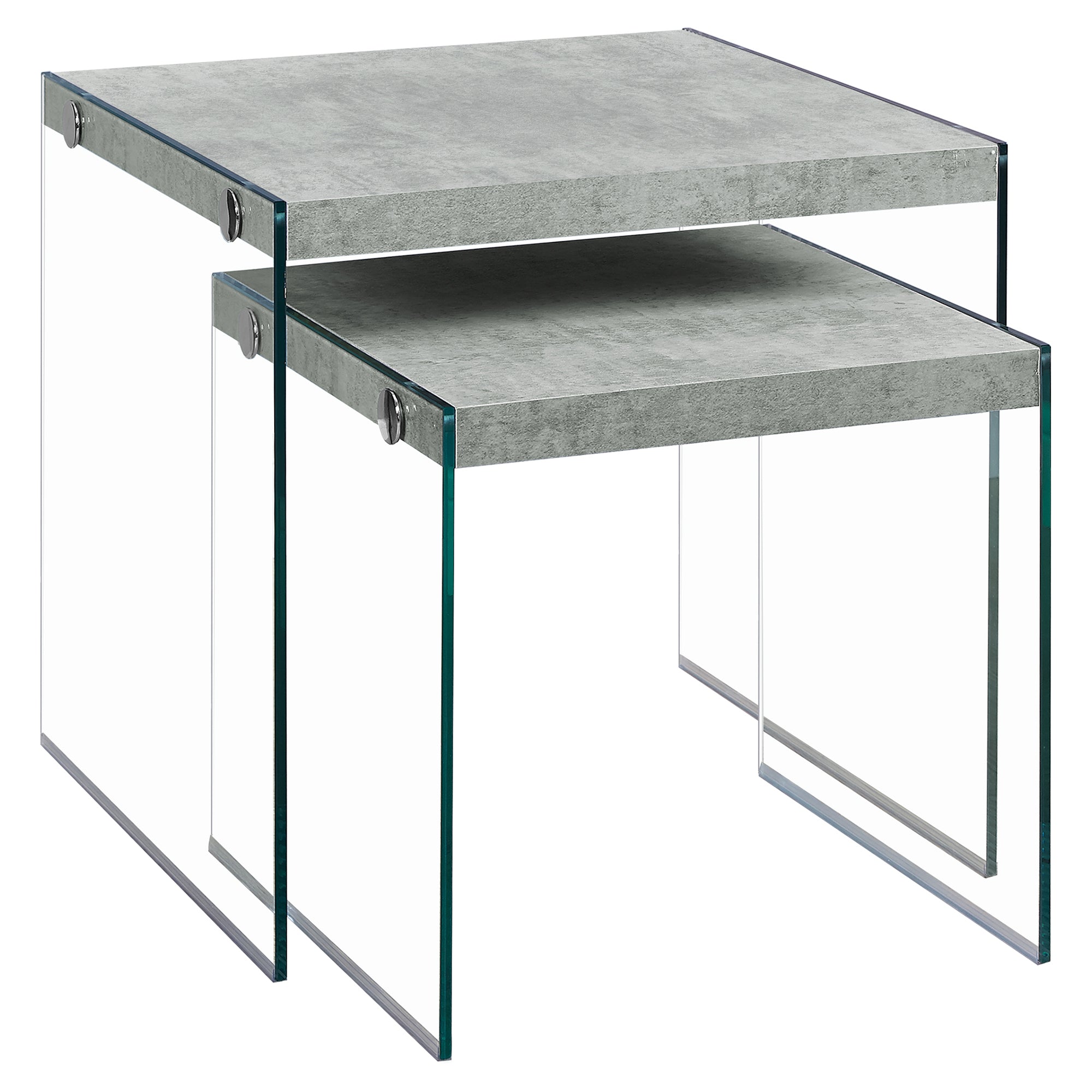 NESTING TABLE - 2PCS SET / GREY CEMENT / TEMPERED GLASS