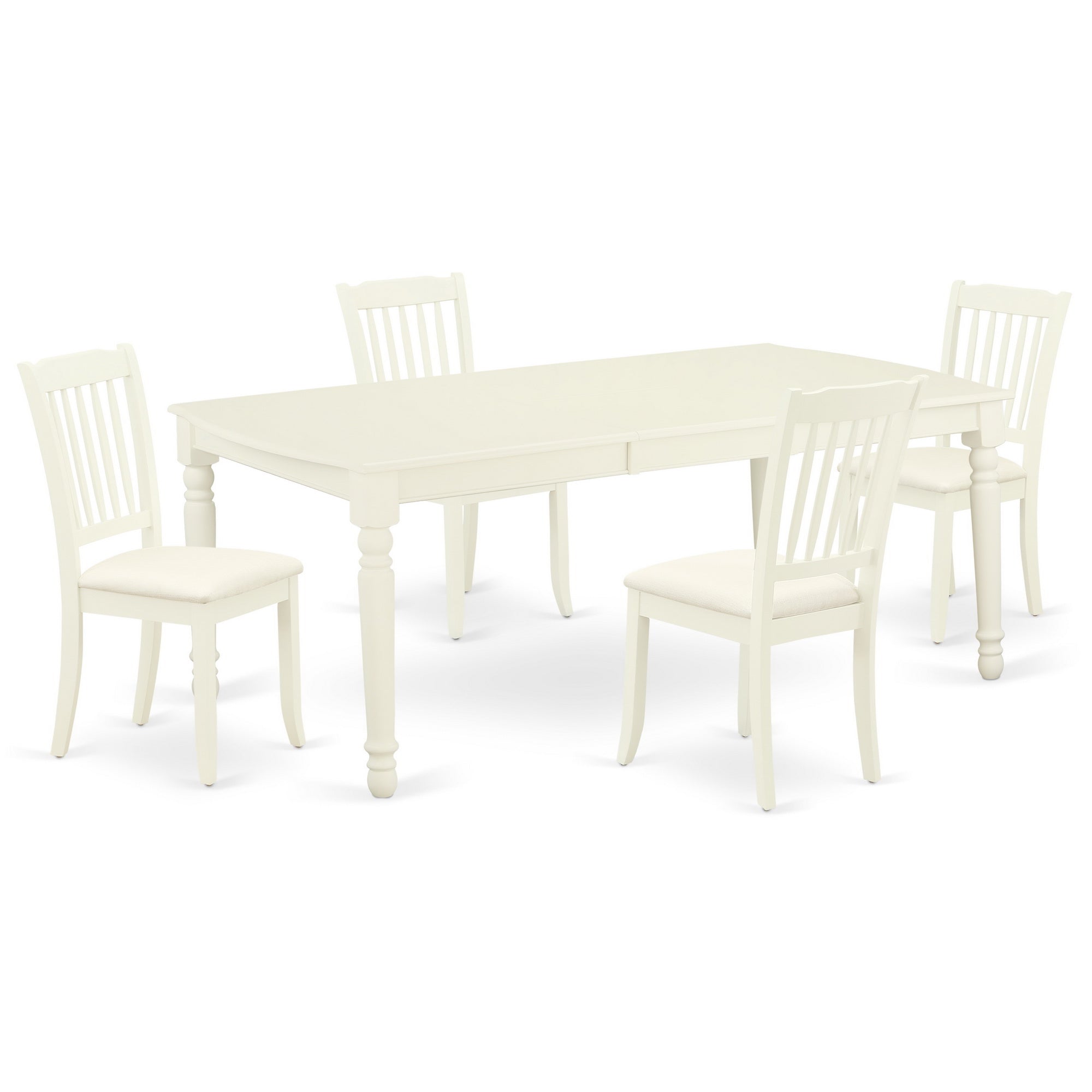 DODA5-LWH-C 5Pc Dining Set Includes a Rectangle Dinette Table with Butterfly Leaf and Four Vertical Slatted Microfiber Seat Kitchen Chairs, Linen White Finish