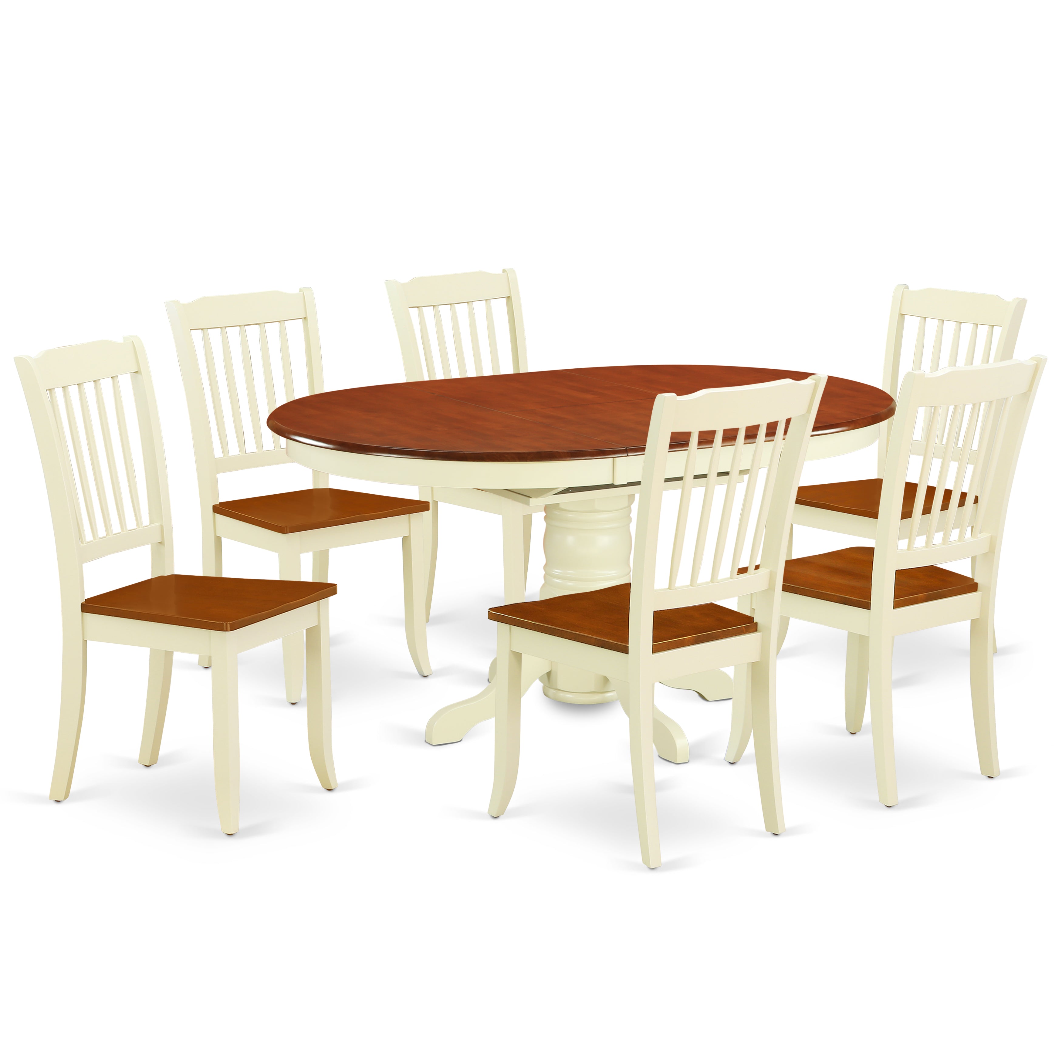 KEDA7-BMK-W 7PC Oval 42/60 inch Table with 18 In Leaf and 6 vertical slatted Chairs