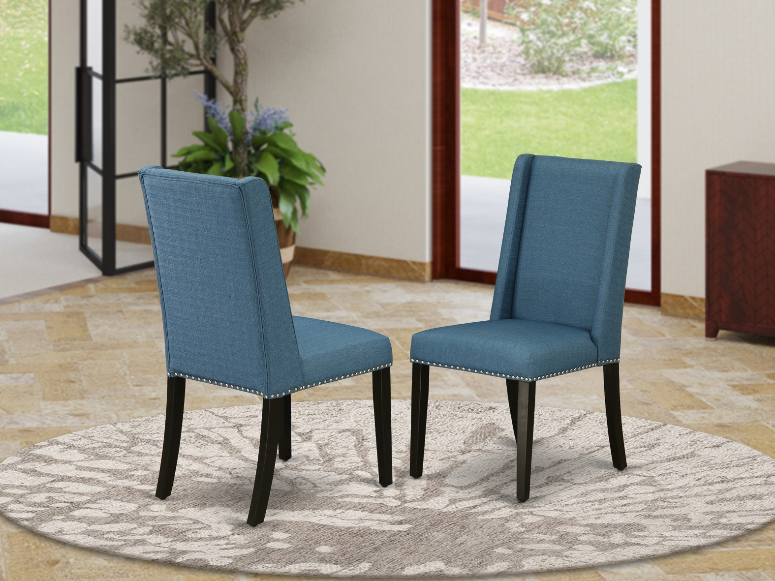 Florence Parson Chair with Black Finished Leg and Blue Color Fabric Color