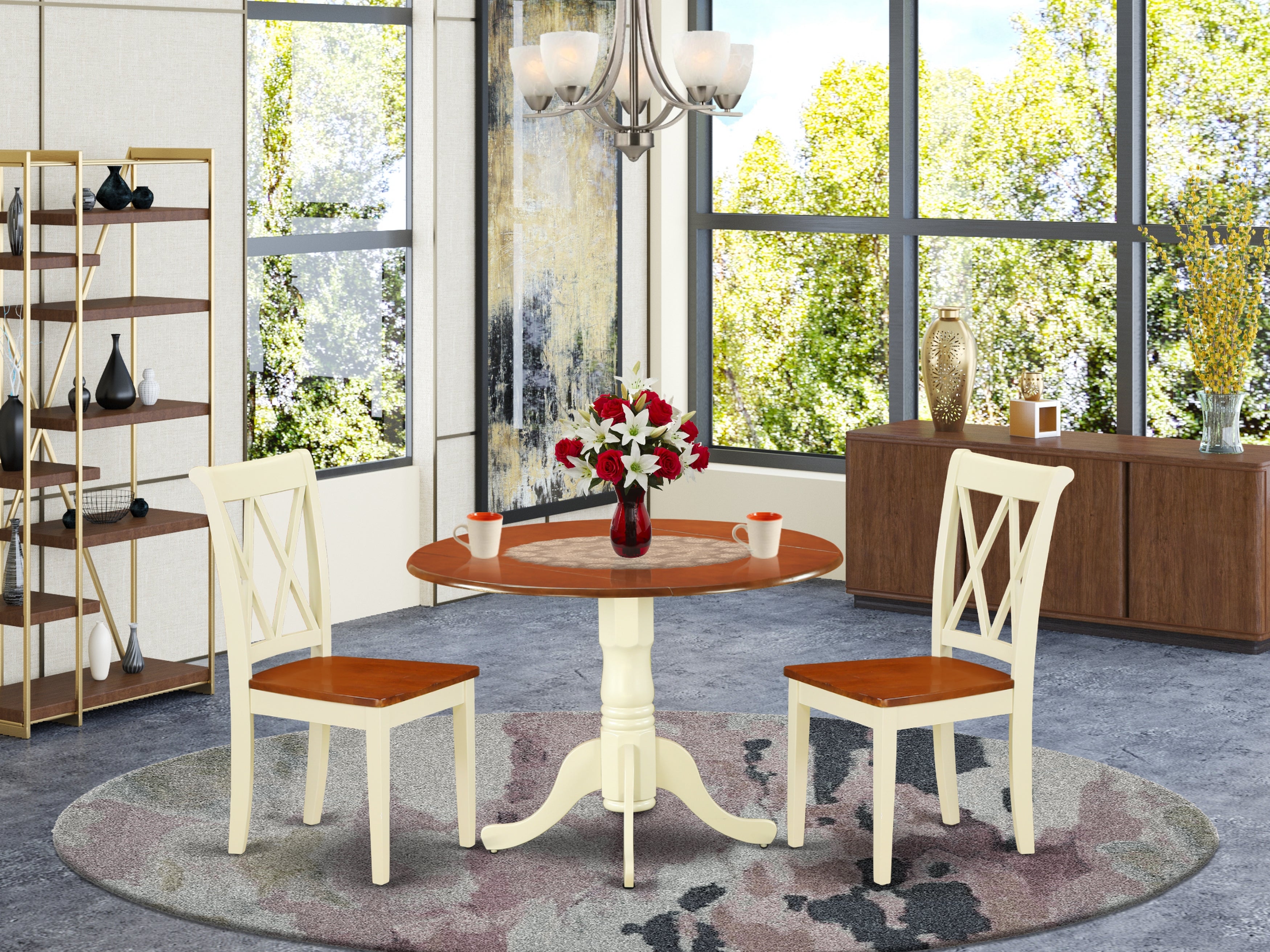 DLCL3-BMK-W 3PC Round 42 inch Table and 2 Double X back Chairs