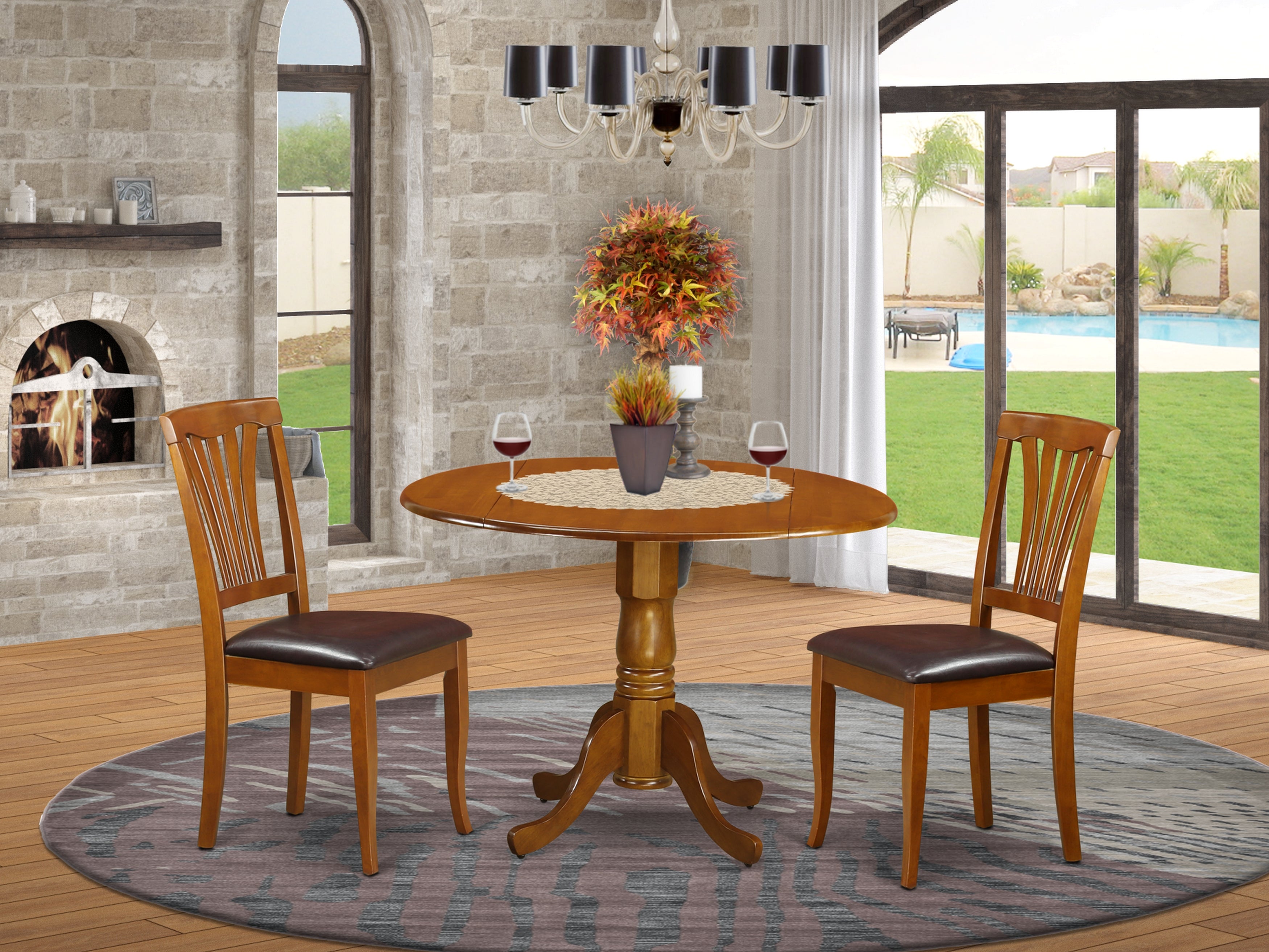 DLAV3-SBR-LC 3 PC Kitchen Table set-Dining Table and 2 Leather Kitchen Chairs