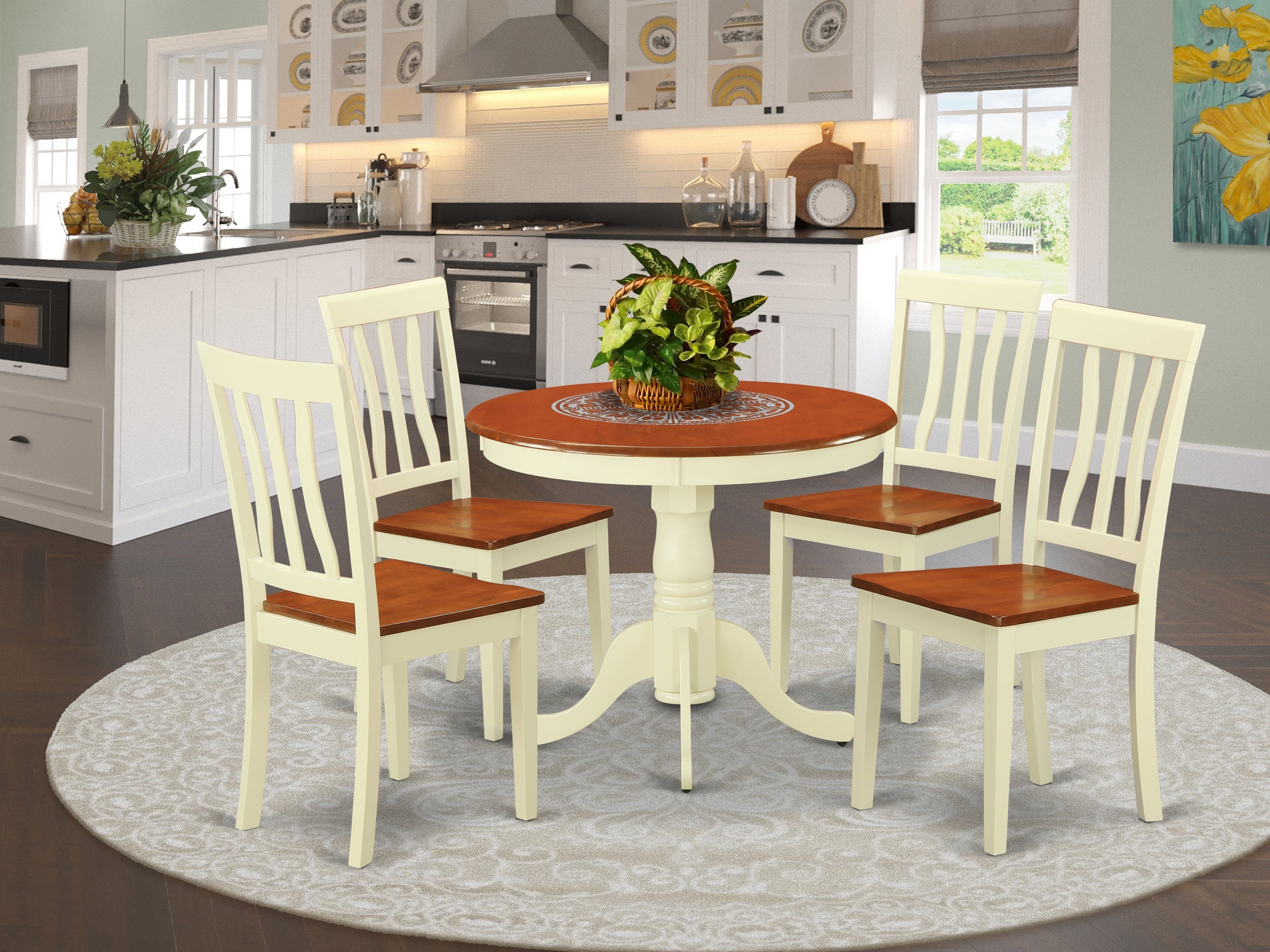 DLAN5-BMK-W Dining set - 5 Pcs with 4 Wood Chairs in Buttermilk