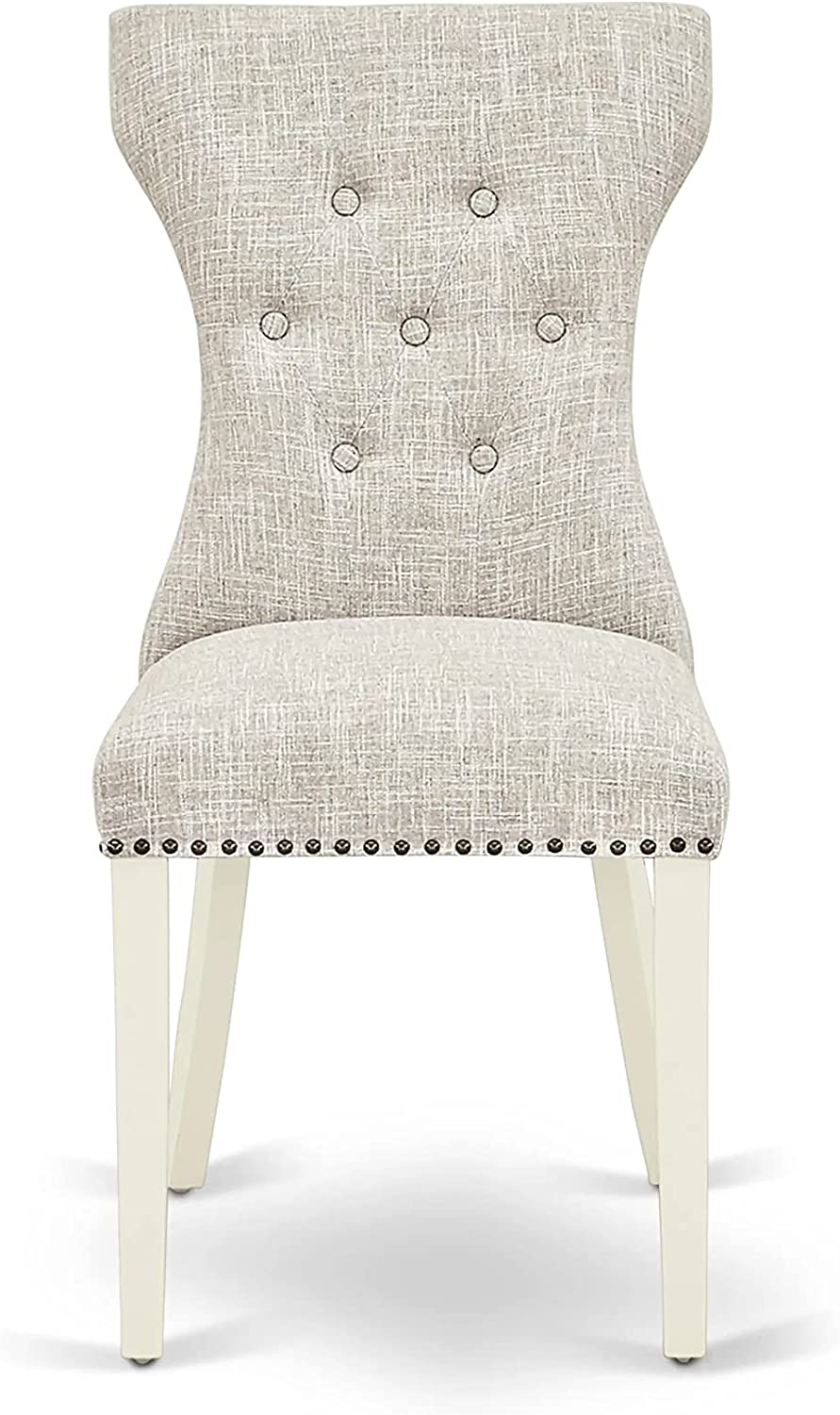 East West Furniture DLGA3-WHI-35 3-Pc Round Dinette Set Included a Wood Kitchen Table & 2 Dining Room Chairs, Doeskin Linen Fabric Dining Room Chairs Seat with Rubber Wood Legs, Linen White Finish