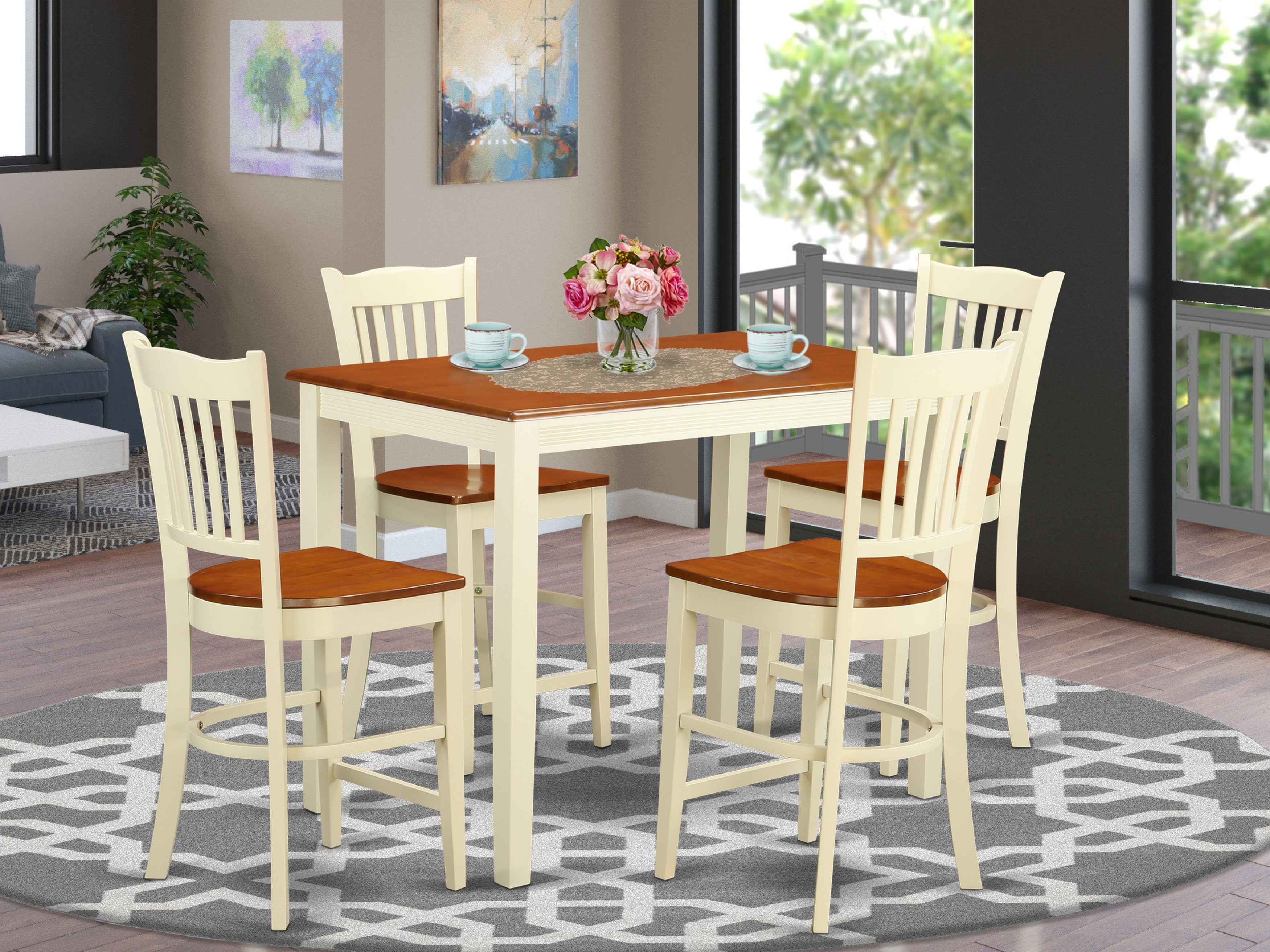 YAGR5-WHI-W 5 Pc counter height Dining set - counter height Table and 4 Kitchen Chairs.