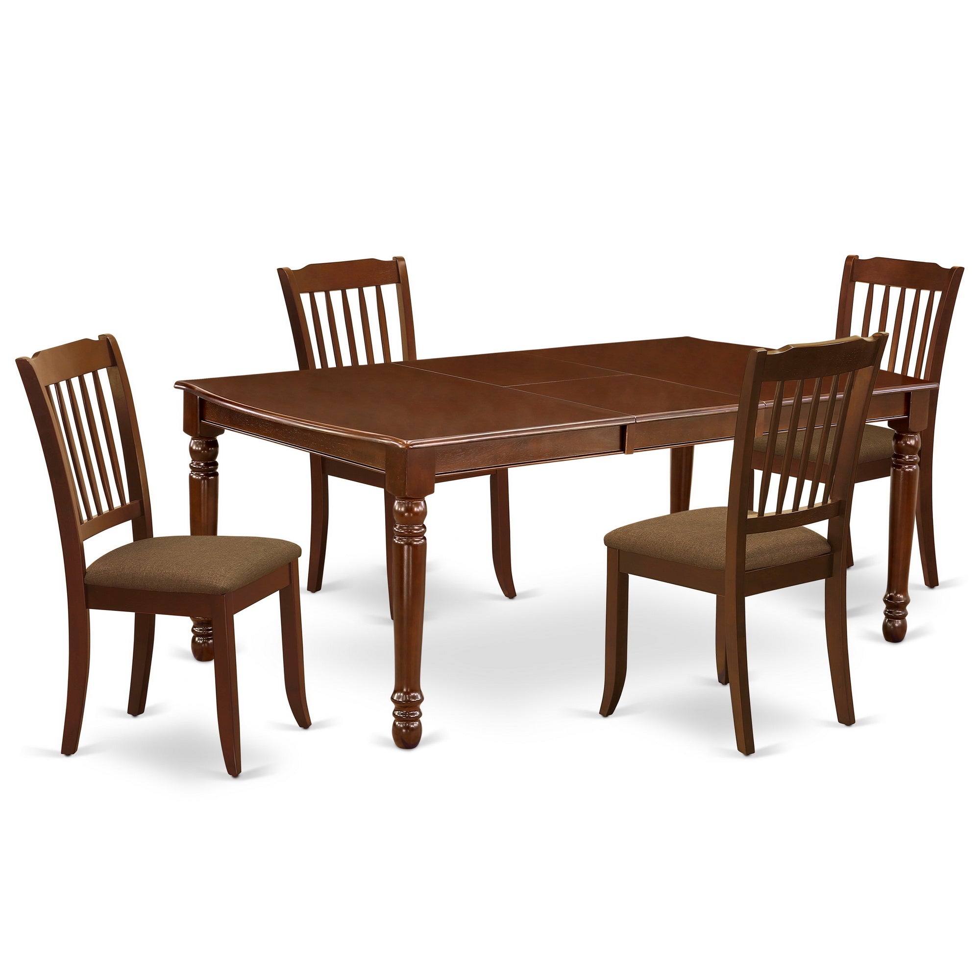 DODA5-MAH-C 5Pc Dining Set Includes a Rectangle Dinette Table with Butterfly Leaf and Four Vertical Slatted Microfiber Seat Kitchen Chairs, Mahogany Finish