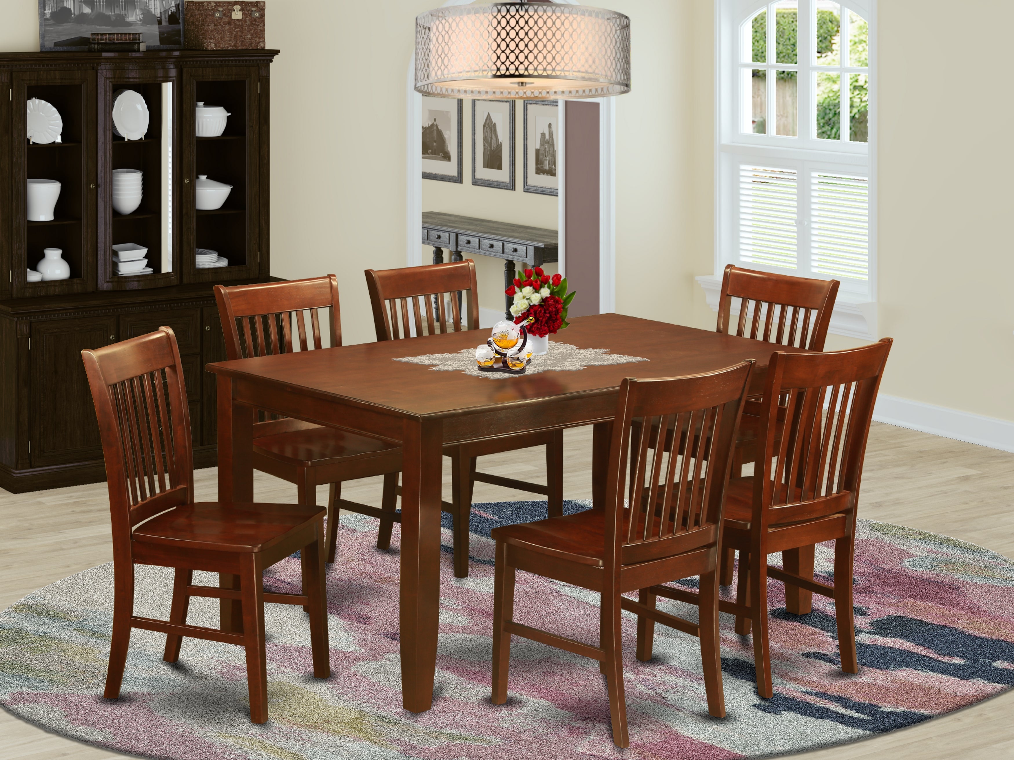 DUNO7-MAH-W 7 Pc Dining room set for 6- Dining Table and 6 Dining Chairs
