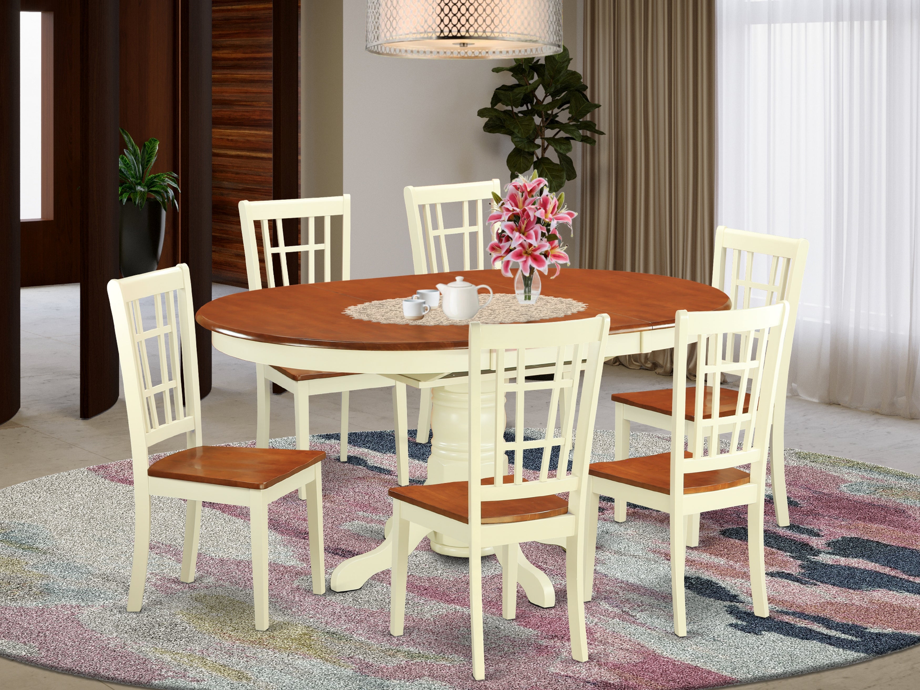 KENI7-WHI-W 7 PC Dining room set -Small Kitchen Table and 6 Dining Chairs
