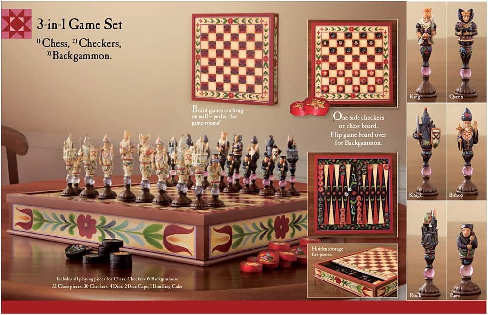 Heartwood Creek Jim Shore Deluxe Chess Checkers Backgammon Game Set - Rare