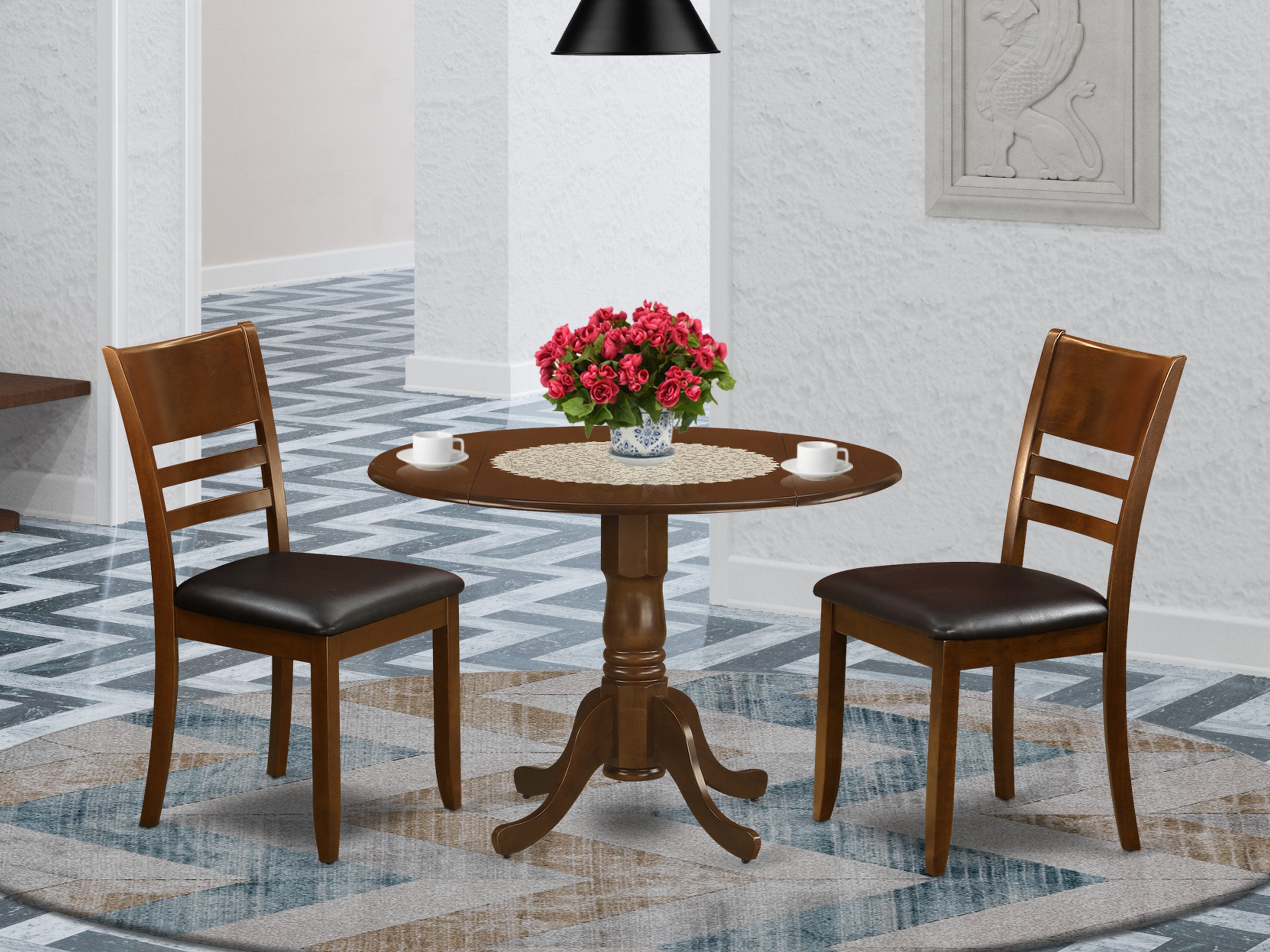 DLLY3-ESP-LC 3 Pc Dinette Table with 2 drop leaves and 2 Leather Kitchen Chairs