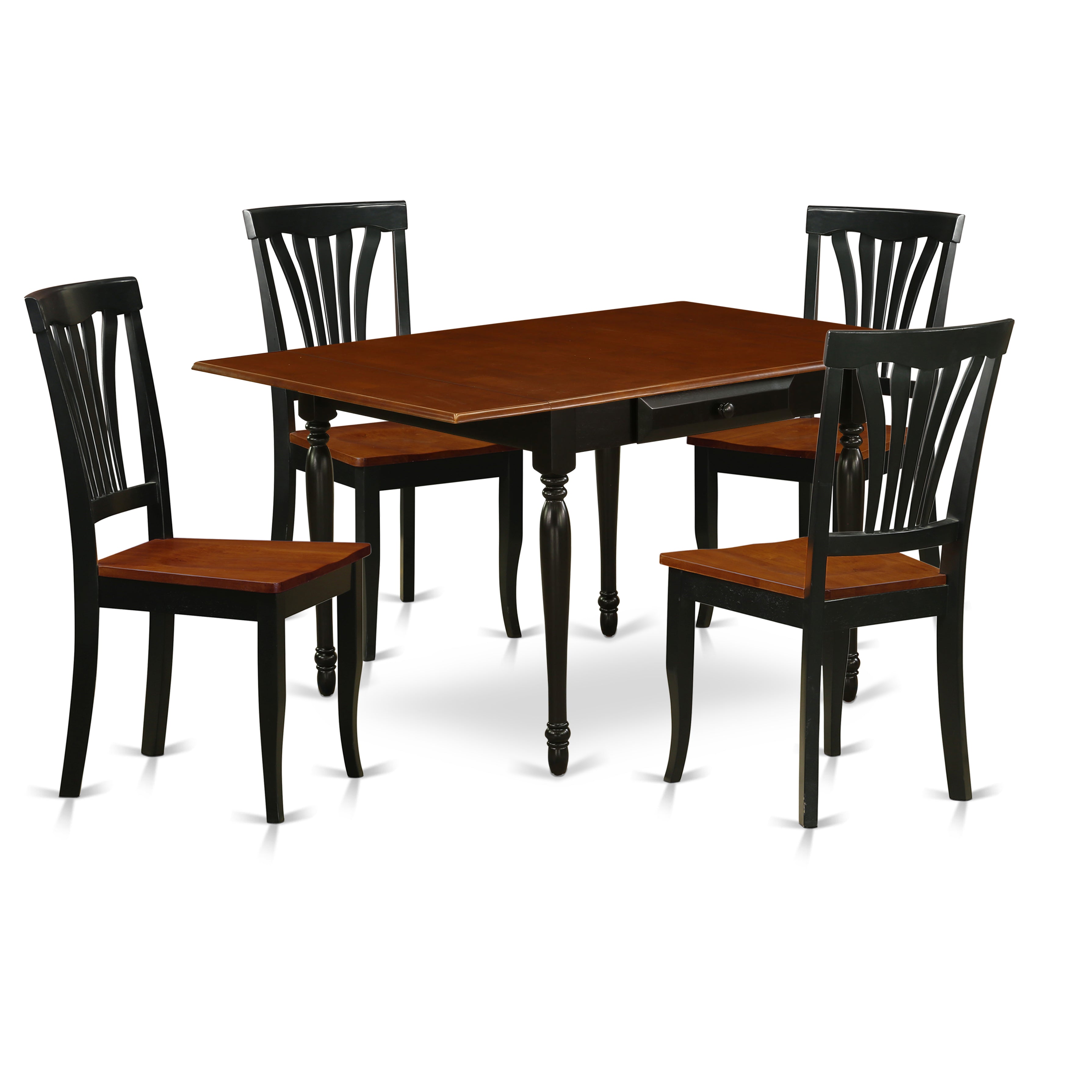 East West Furniture MZAV5-BCH-W 5Pc Kitchen Table Set Includes a Dining Room Table and 4 Wooden Dining Chairs with Wooden Seat, Drop Leaf Table with Slat Back Chairs, Black and Cherry Finish