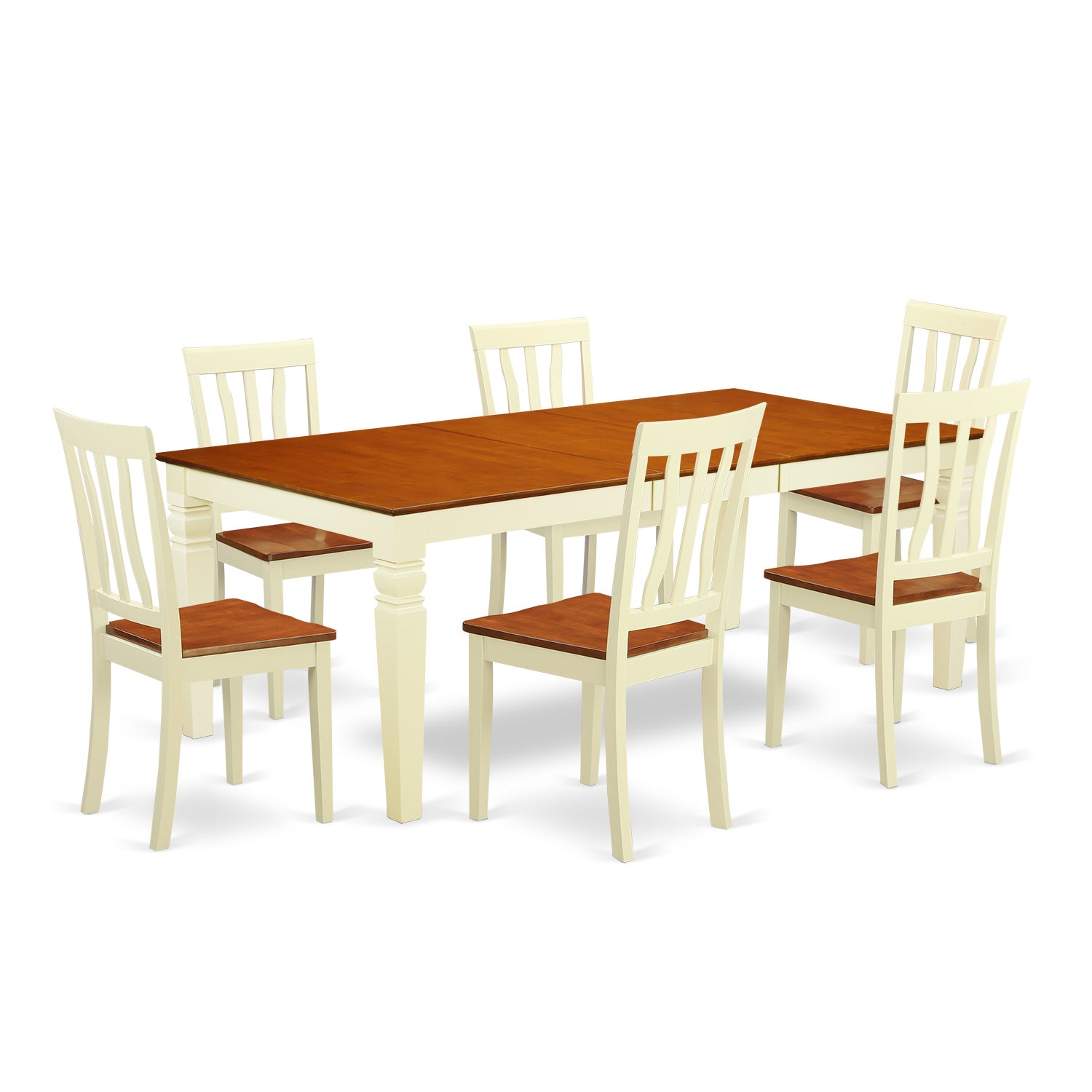 LGAN7-BMK-W 7 Pc Kitchen dinette set with a Table and 6 Dining Chairs in Buttermilk and Cherry