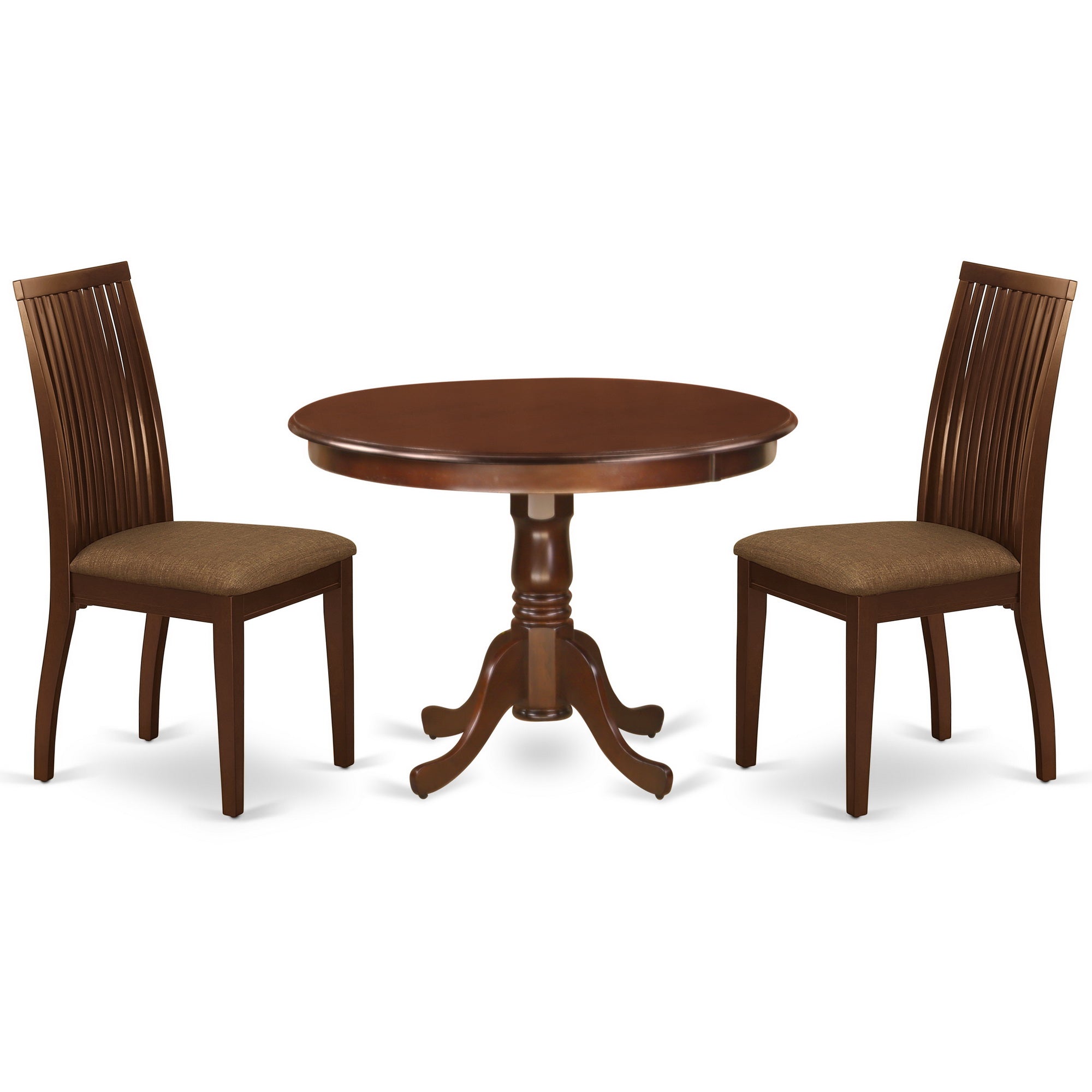 HLIP3-MAH-C 3Pc Dinette Set Includes a Rounded Kitchen Table and Two Microfiber Seat Dining Chairs, Mahogany Finish