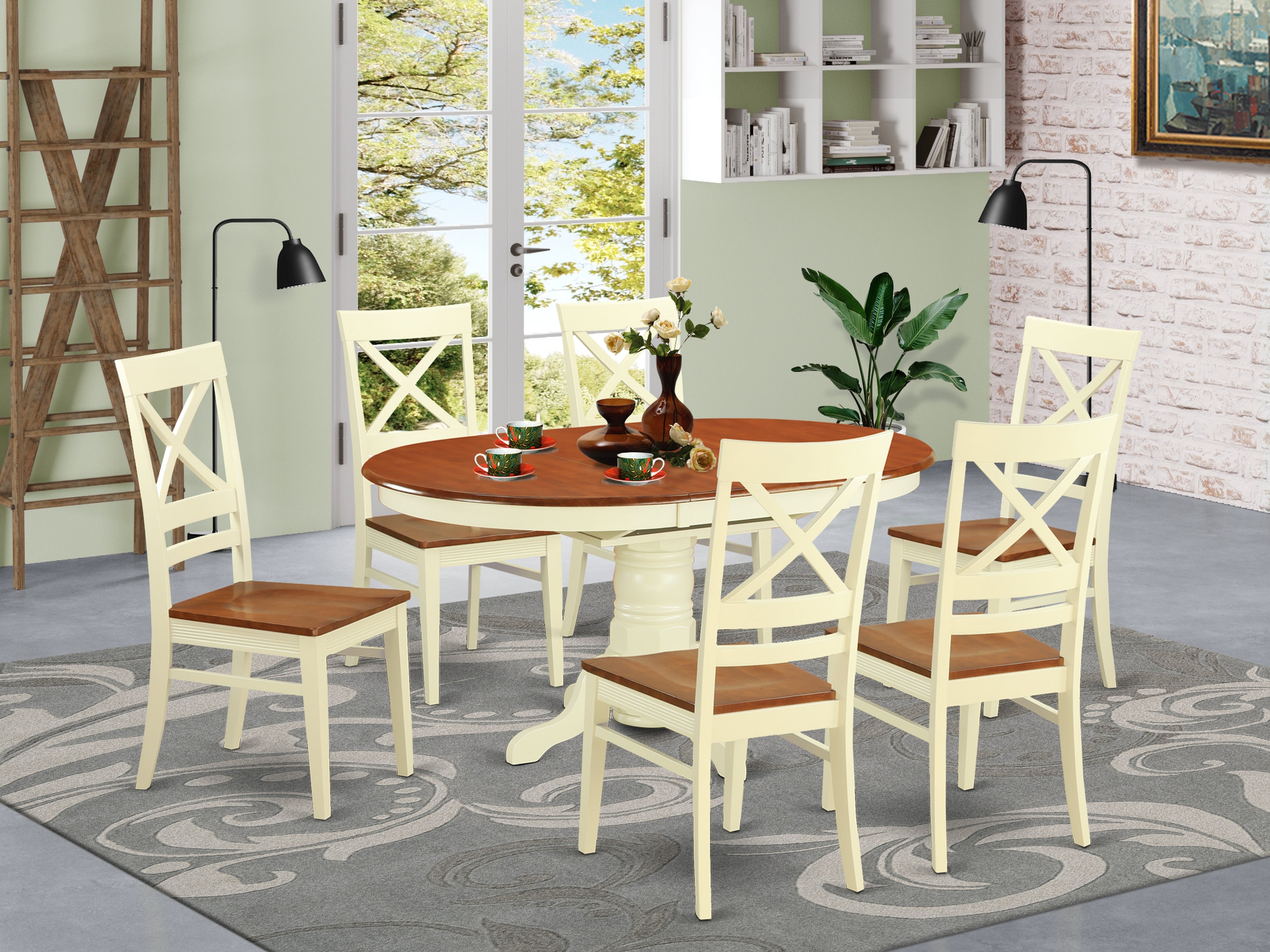 AVQU7-WHI-W Dining room sets for 6 -Kitchen Table and 6 Dining Chairs