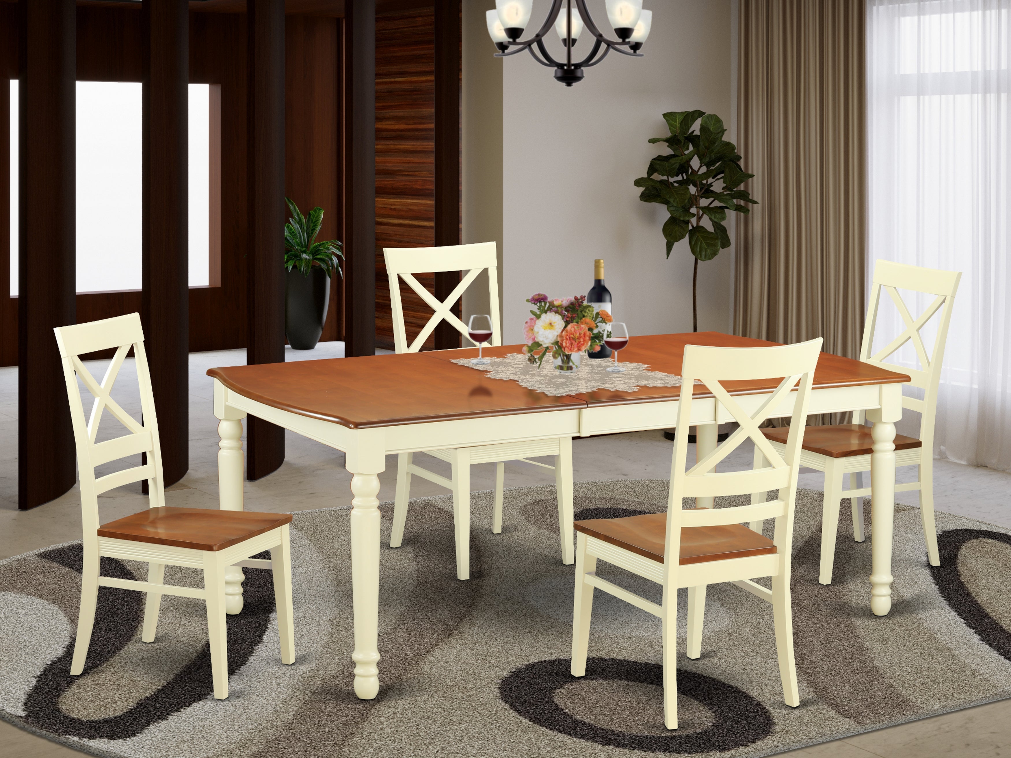 DOQU5-WHI-W 5 PC Table and chair set - Kitchen Table and 4 Dining Chairs