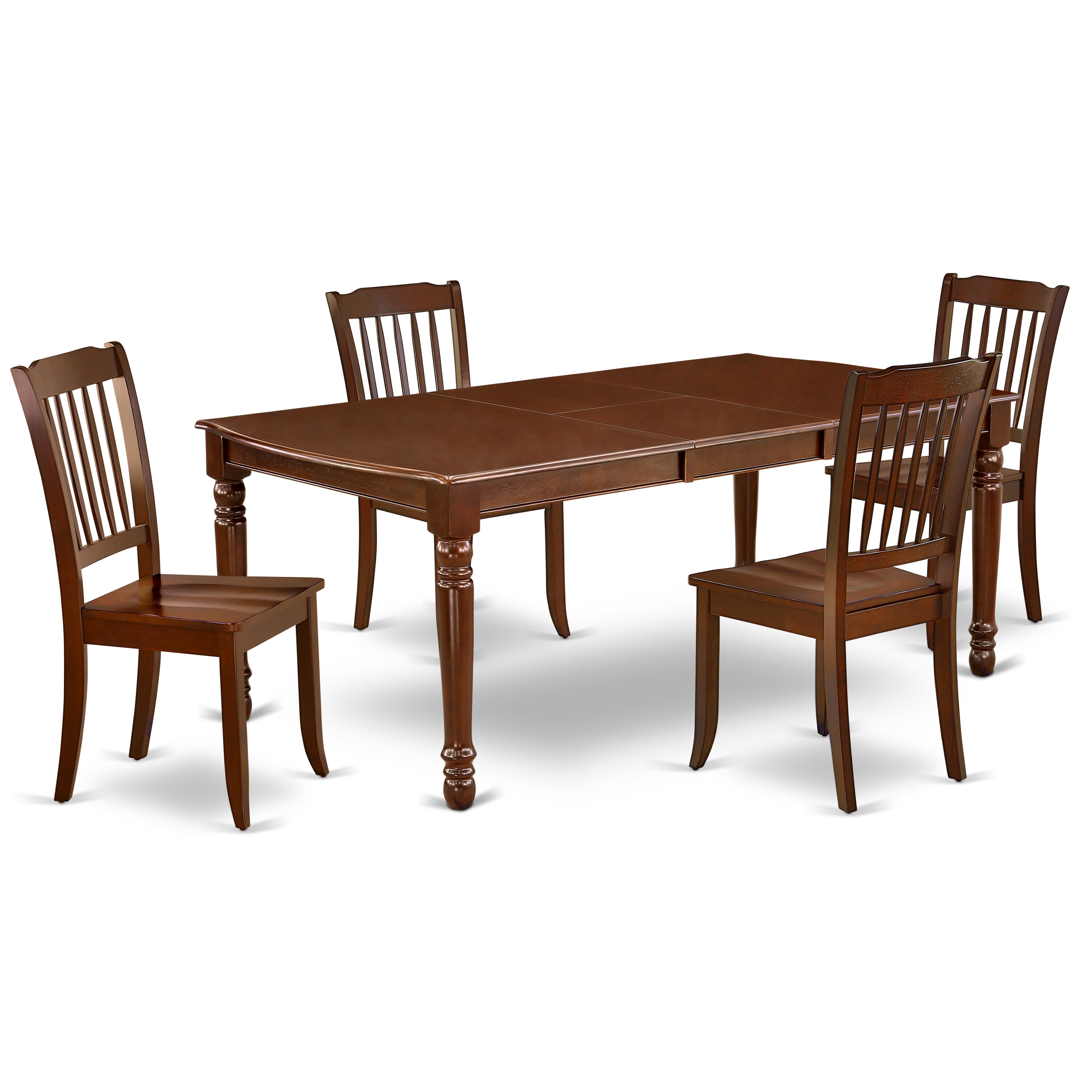 DODA5-MAH-W 5PC Rectangular 60/78 inch Table with 18 In Leaf and 4 vertical slatted Chairs