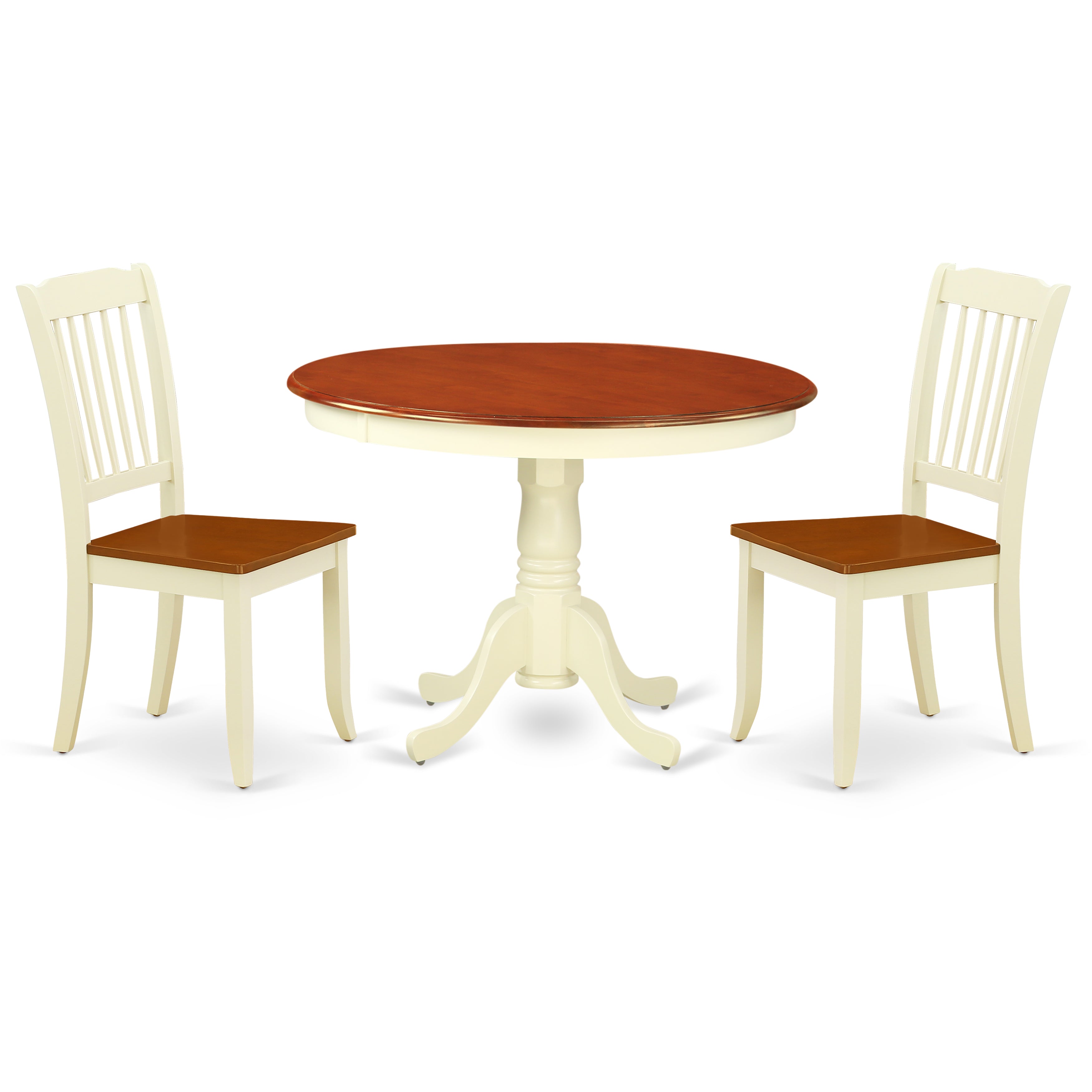 HLDA3-BMK-W 3PC Round 42 inch Table and 2 vertical slatted Chairs