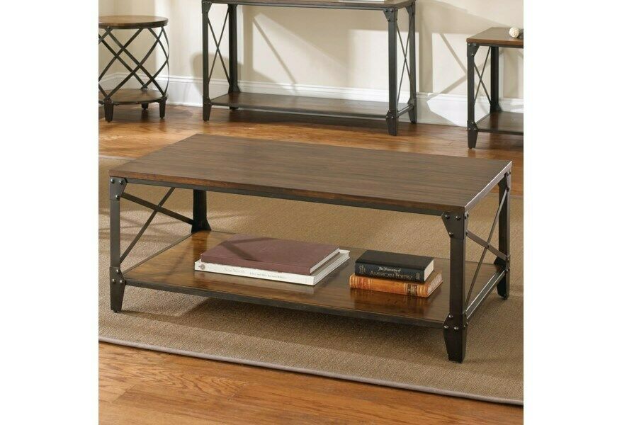 Rustic Mid Century Style Winston Cocktail Table In Distressed Tobacco