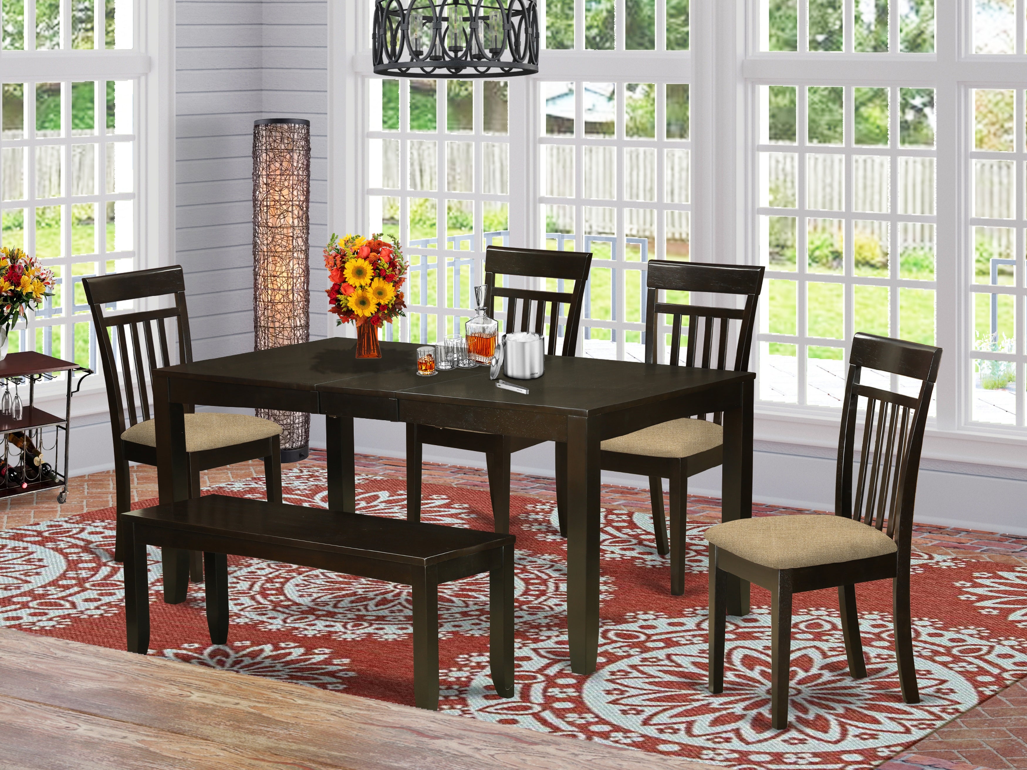 LYCA6-CAP-C 6 Pc Kitchen Table with bench-Kitchen Tables with Leaf and 4 Kitchen Dining Chairs plus Bench