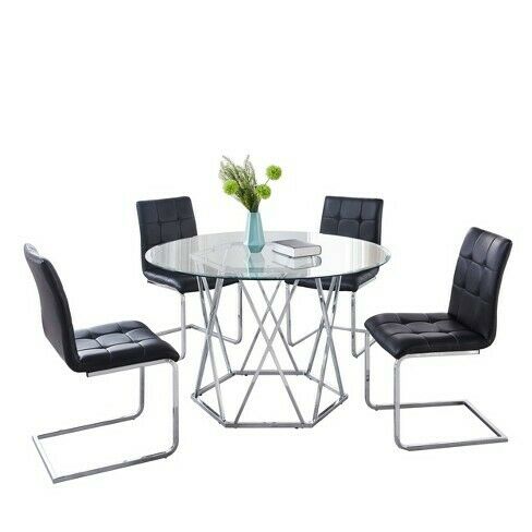 Escondido Modern Glass Top 5-Piece Dining Set with Black Chairs