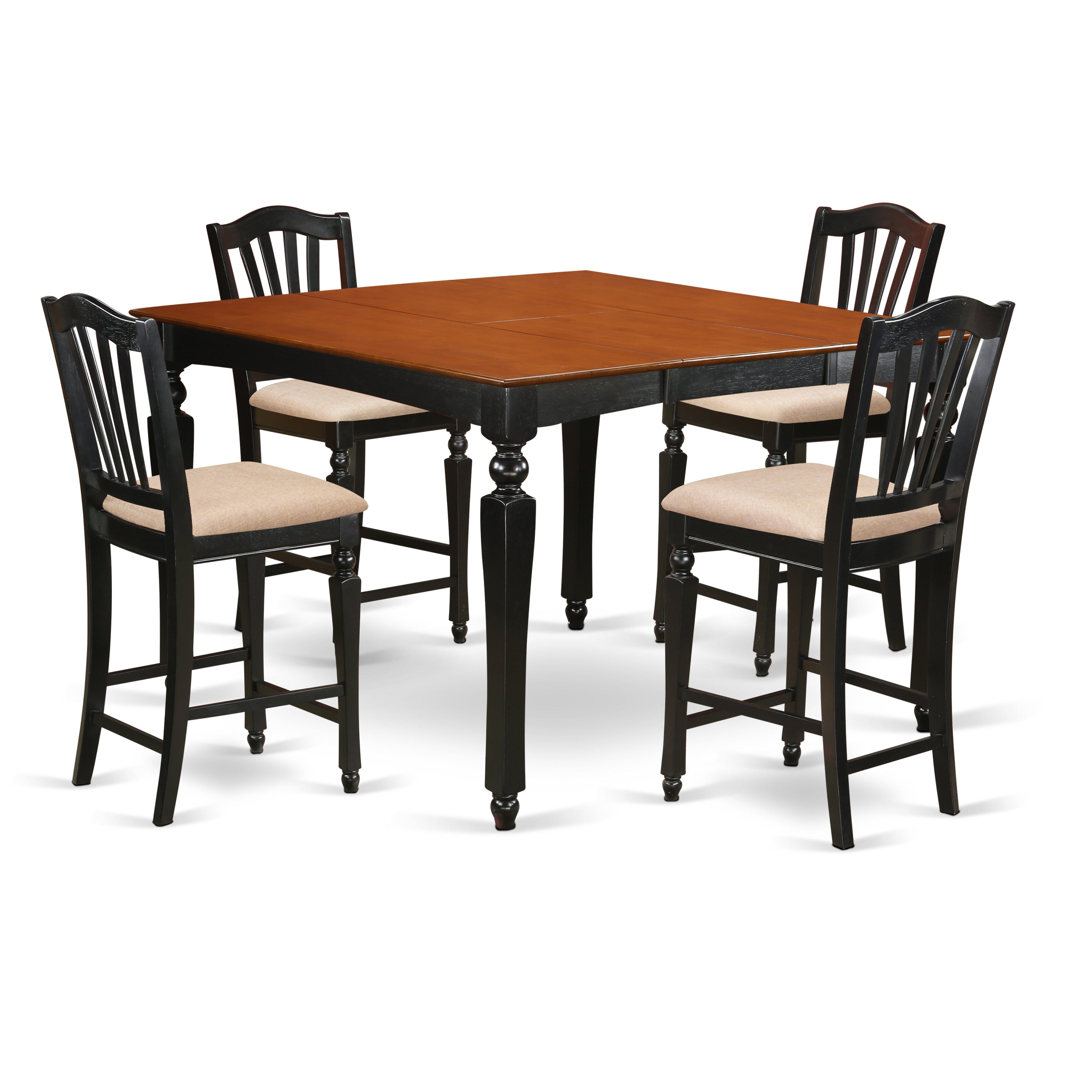 CHEL5-BLK-C 5 Pc counter height set- Square gathering Table and 4 counter height Chairs