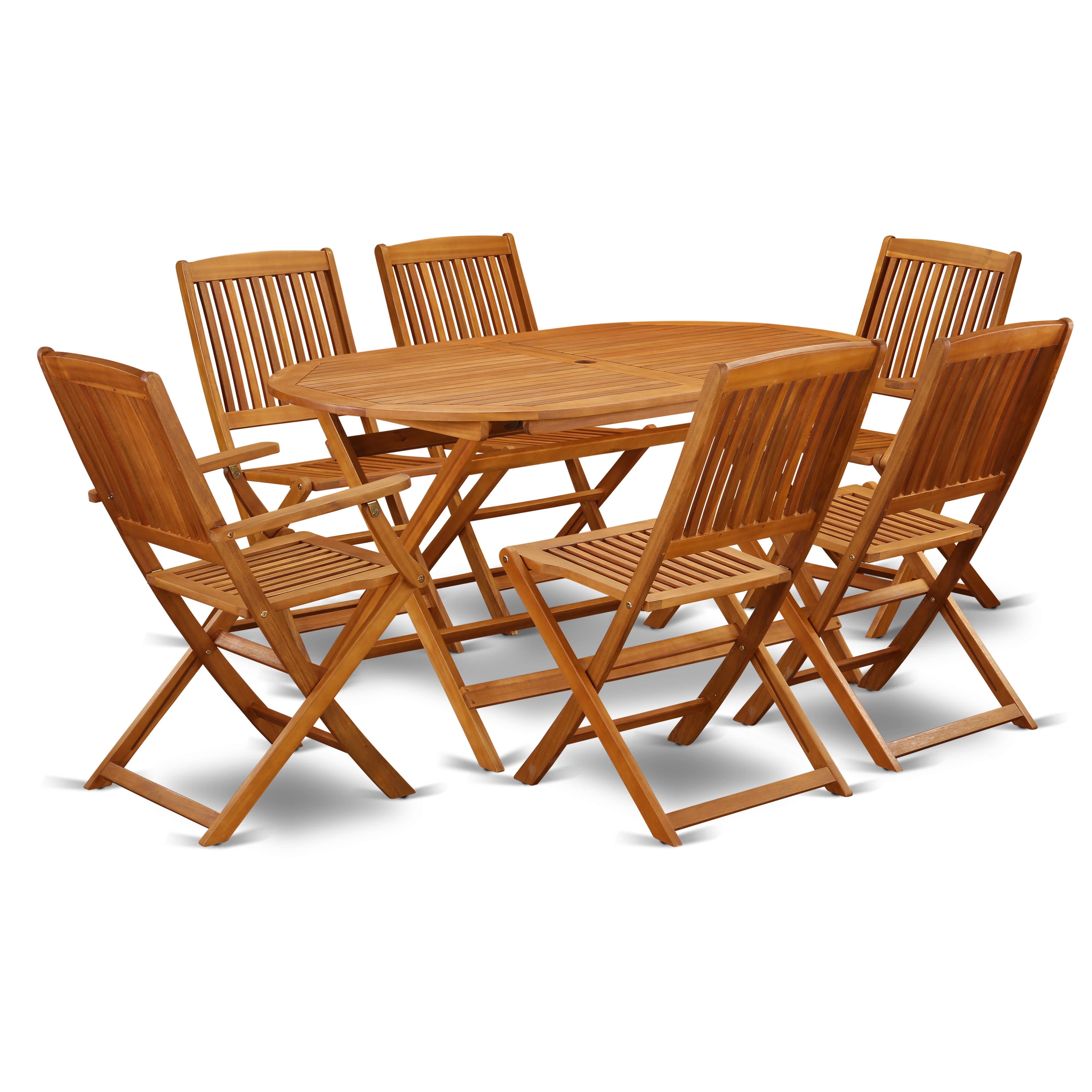 DICM72CANA This 7 Piece Acacia Hardwood Courtyard Sets includes one Outdoor-Furniture table and Six foldable chairs