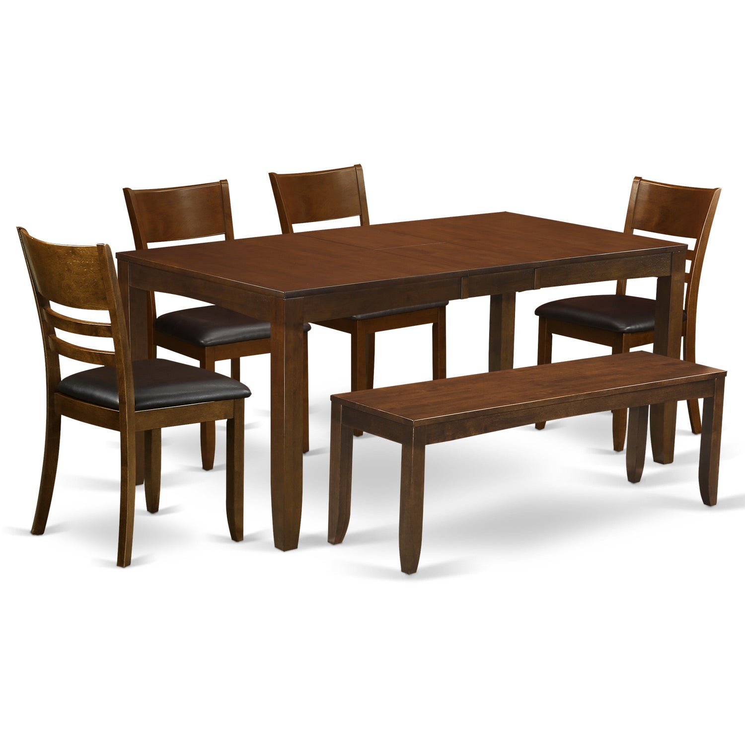 LYFD6-ESP-LC 6 Pc Dining room set with bench-Table with Leaf and 4 Kitchen Chairs Plus 1 Bench