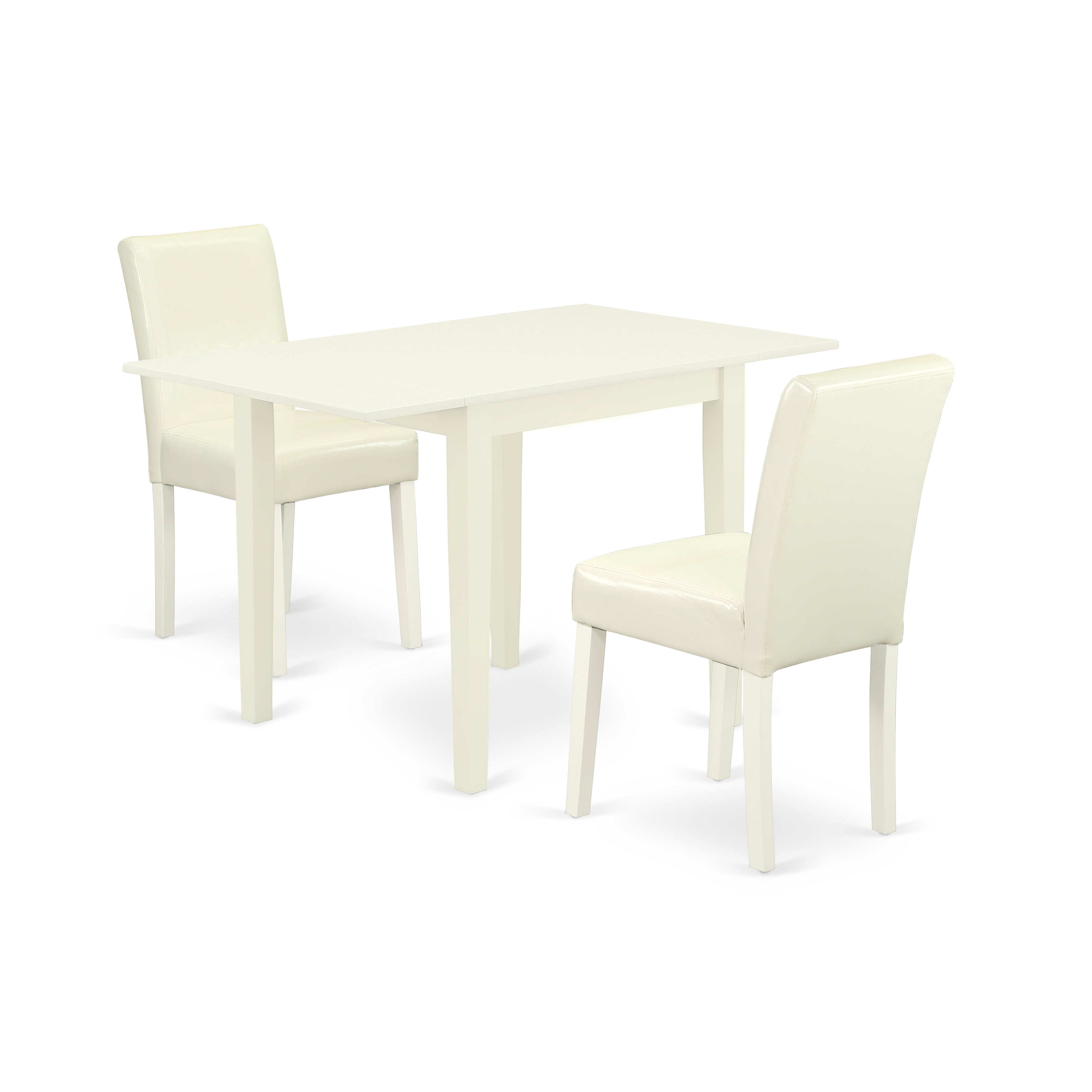 East West Furniture NDAB3-LWH-64 Dining Set 3 Pc - 2 Dining Room Chairs and a Modern Dining Table - Linen White Finish Hardwood - White Color Pu Leather