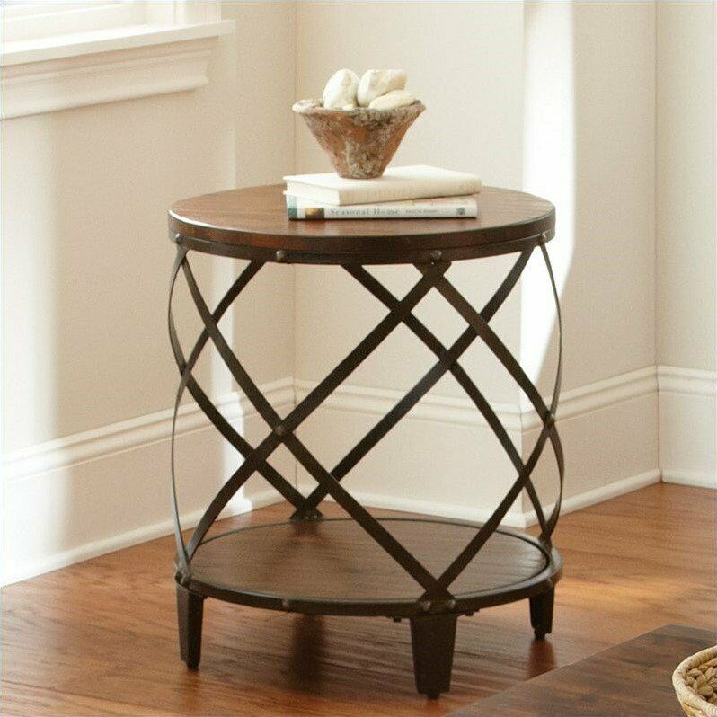 Winston Round Accent End Table in Distressed Tobacco