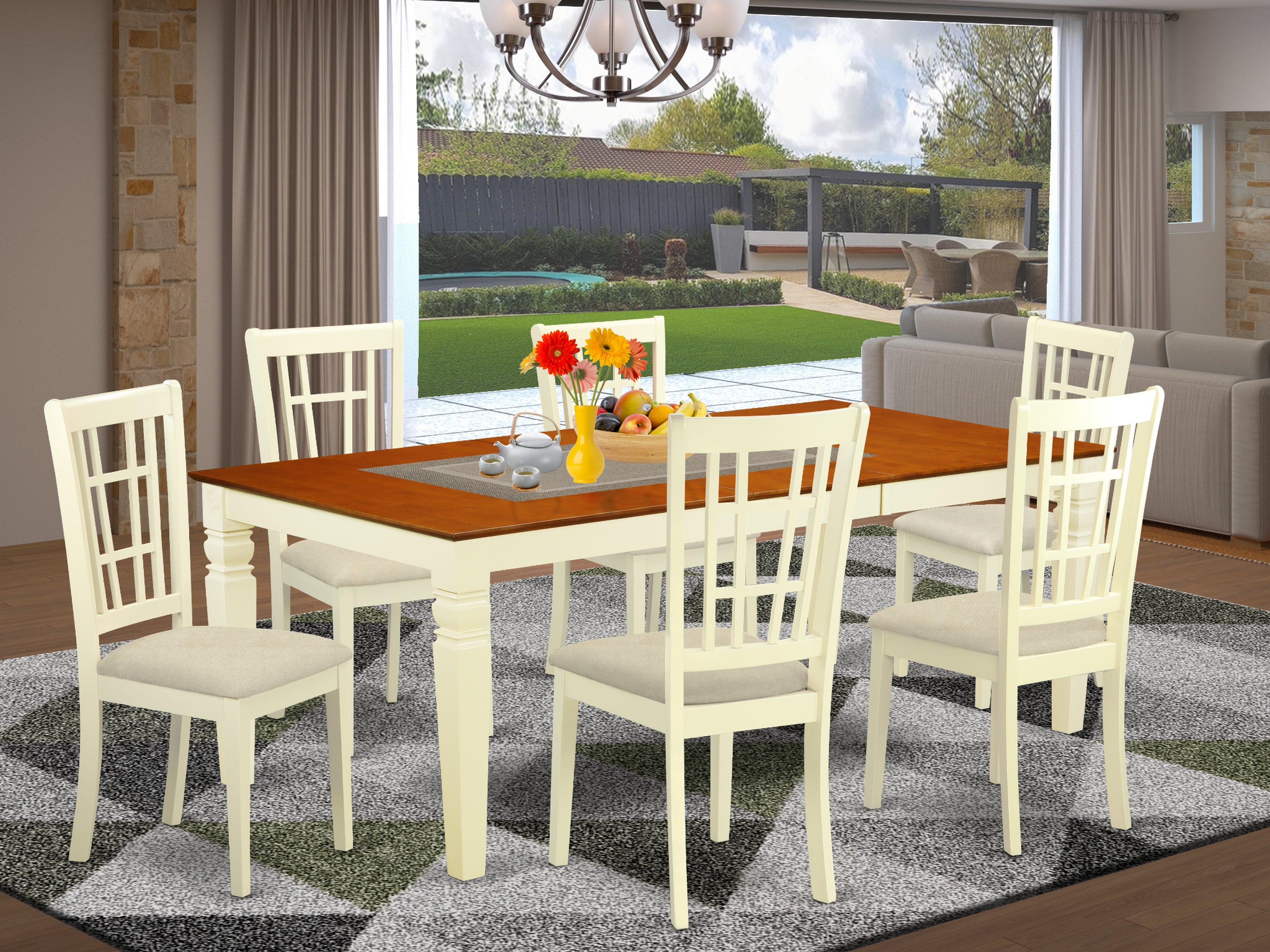LGNI7-BMK-C 7 PC Kitchen Table set with a Table and 6 Dining Chairs in Buttermilk and Cherry